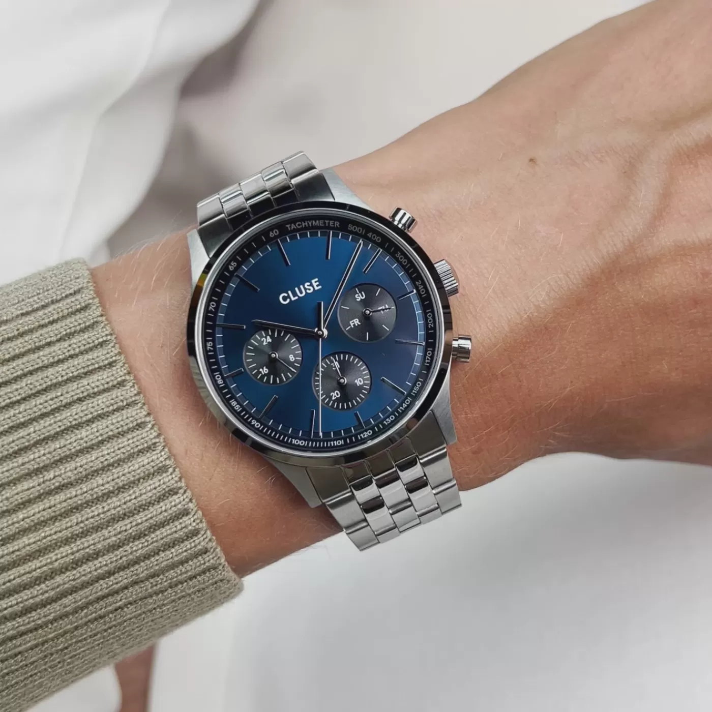 Anthéor Multifunction Watch Steel Blue and Black, Silver Colour>CLUSE Best Sale