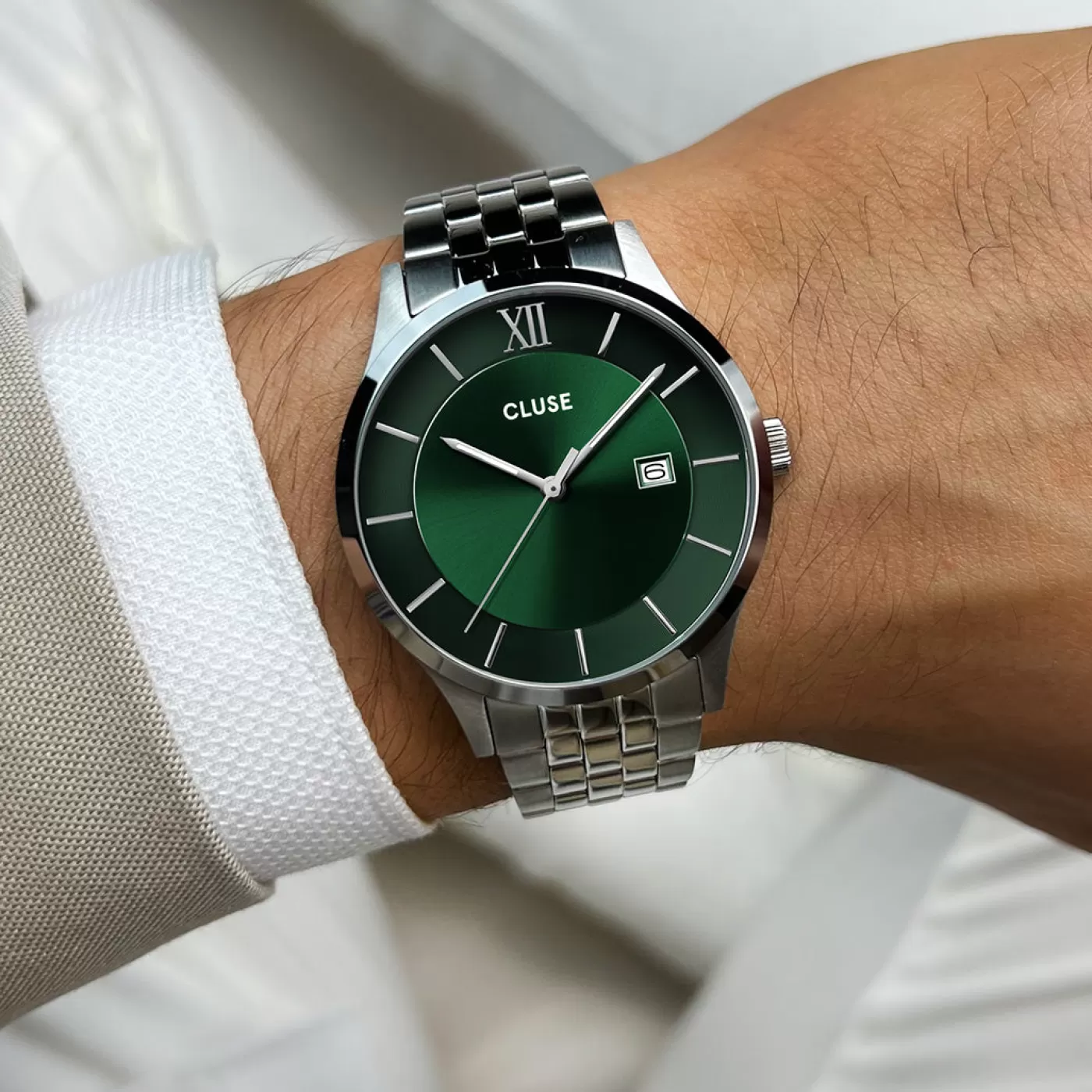 Aravis 3-Hand Watch, Green, Silver Colour>CLUSE Cheap