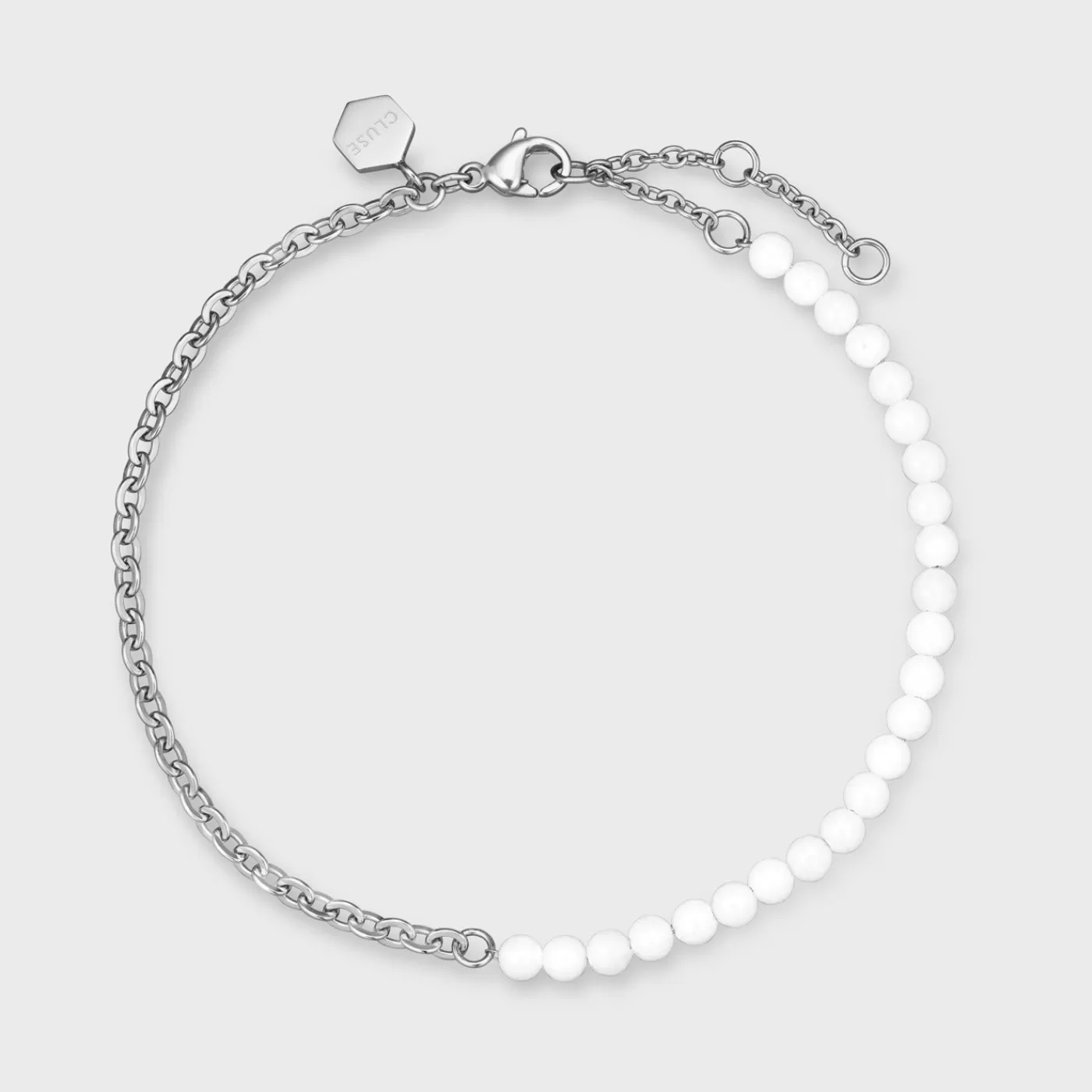 Essentielle Mixed Chain White Beads Anklet, Silver Colour>CLUSE Best