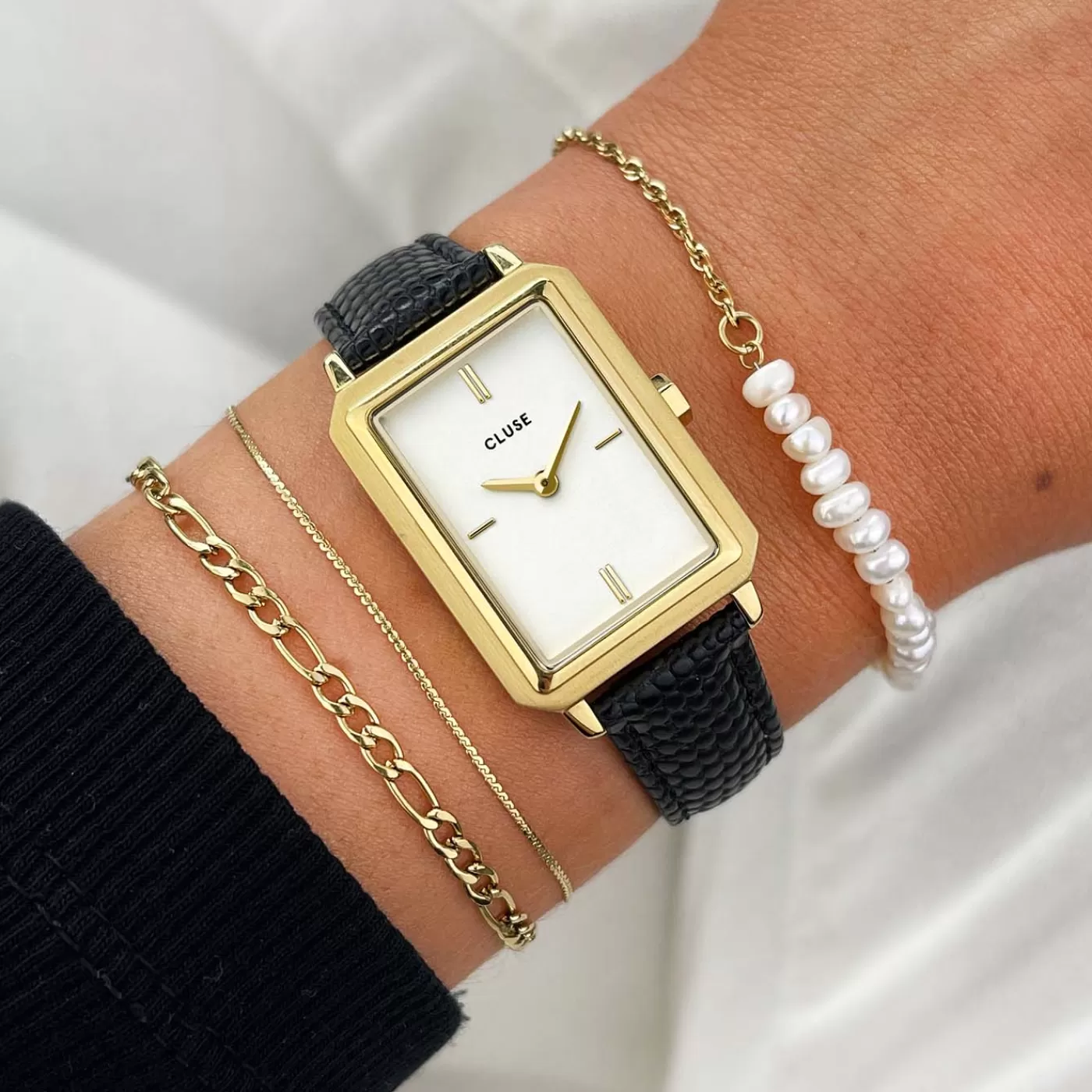 Fluette Leather Black Lizard, Gold Colour>CLUSE Sale
