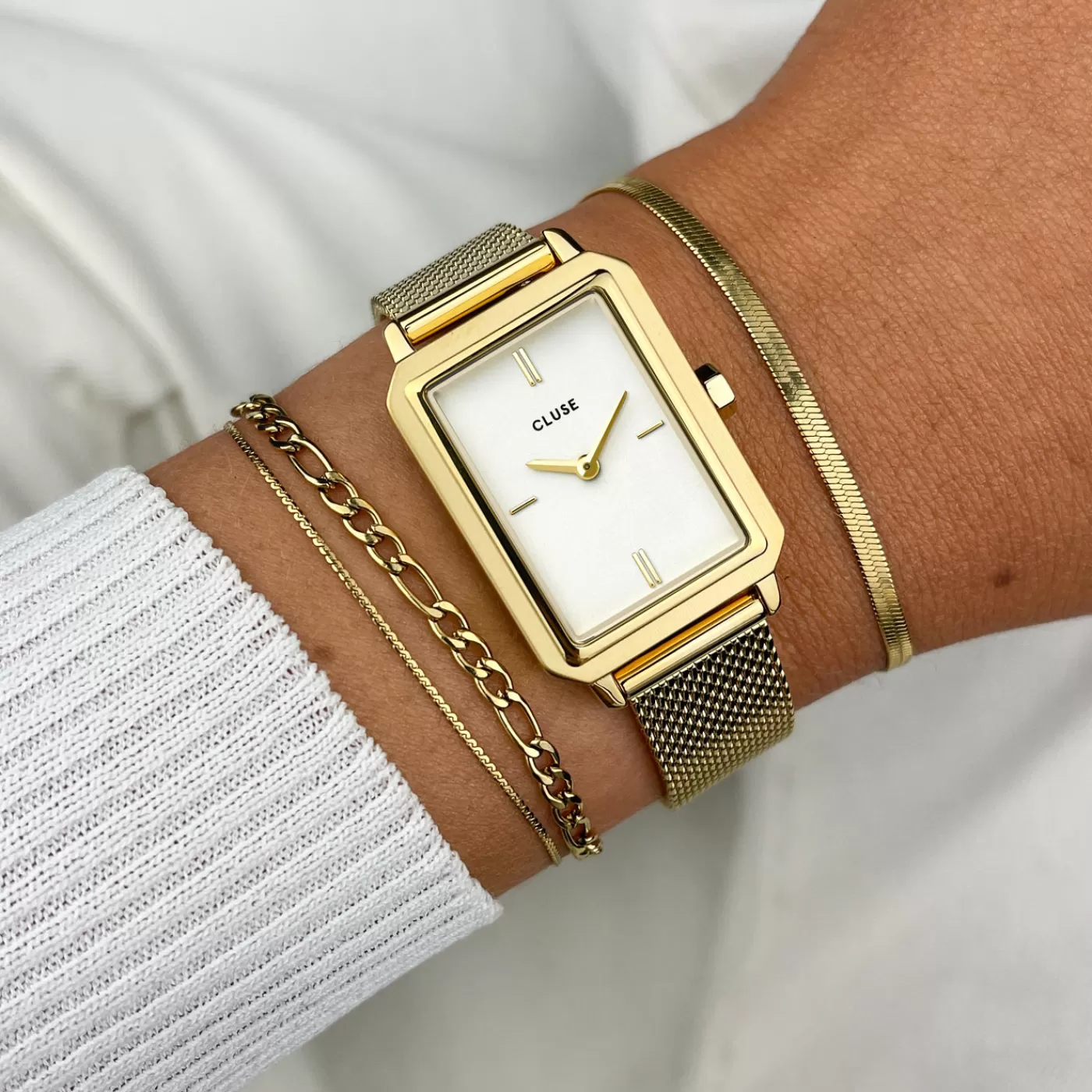 Fluette Watch Mesh White, Gold Colour>CLUSE Cheap