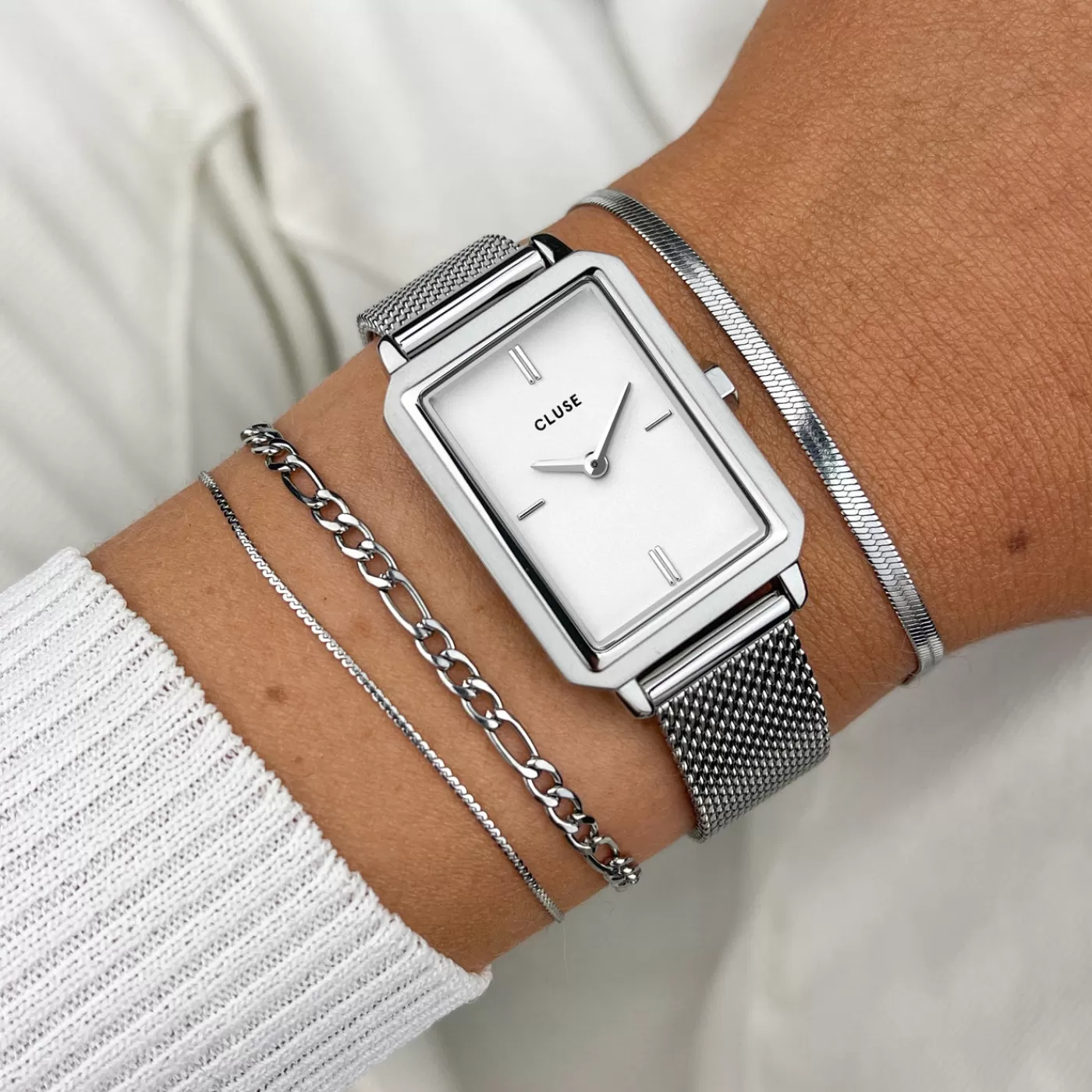 Fluette Watch Mesh White, Silver Colour>CLUSE Sale