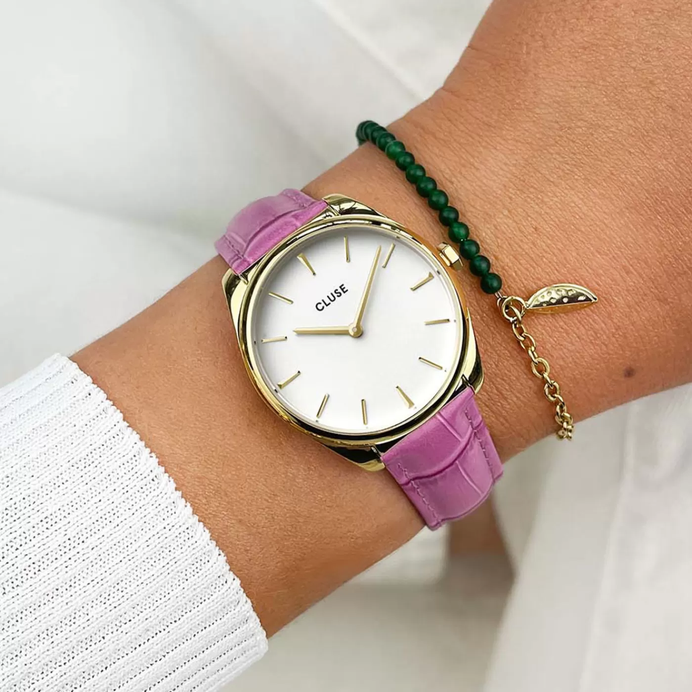 Féroce Petite Leather Croco Pink, Gold Colour>CLUSE New
