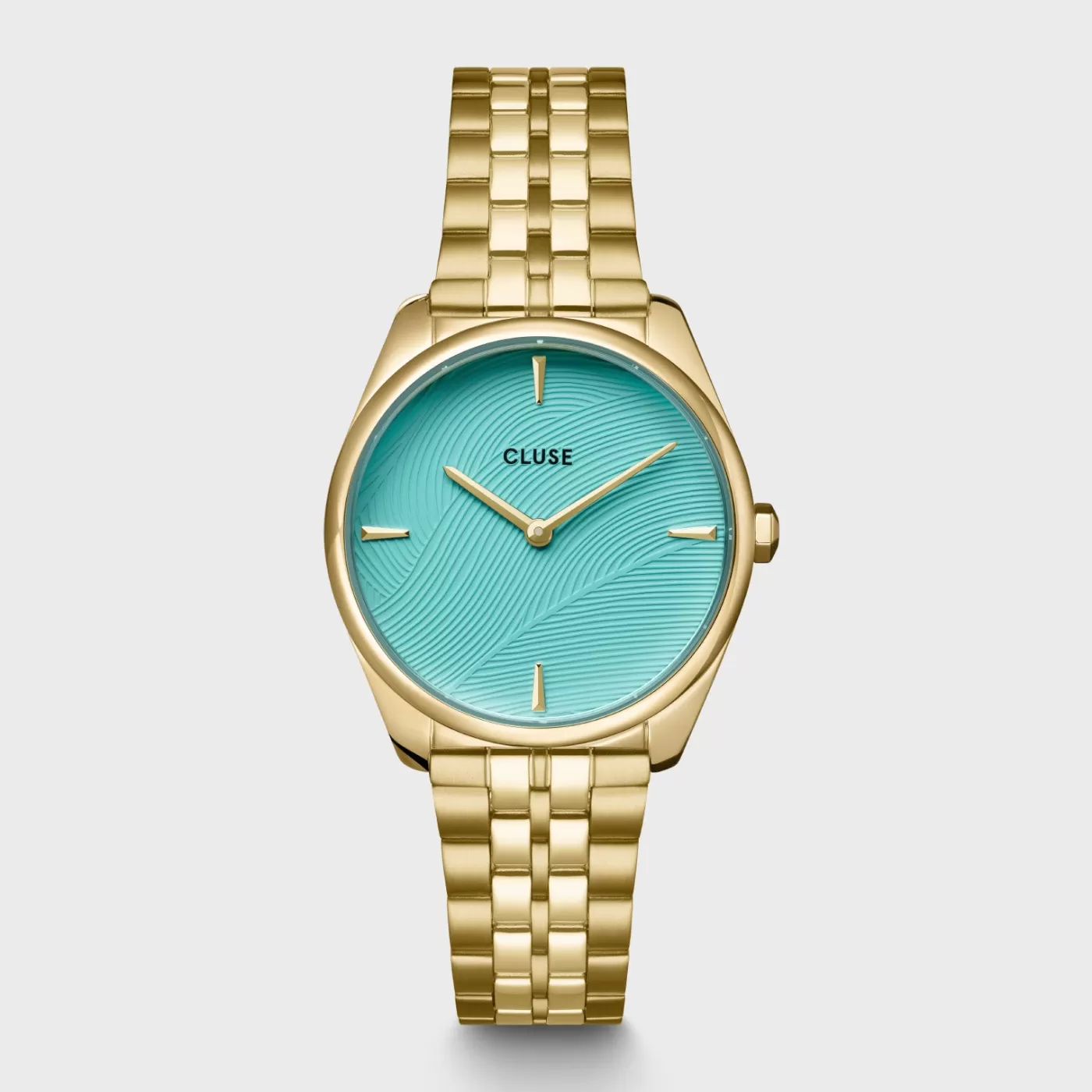 Féroce Petite Watch Steel, Leaf Texture Pool Blue, Gold Colour>CLUSE Shop