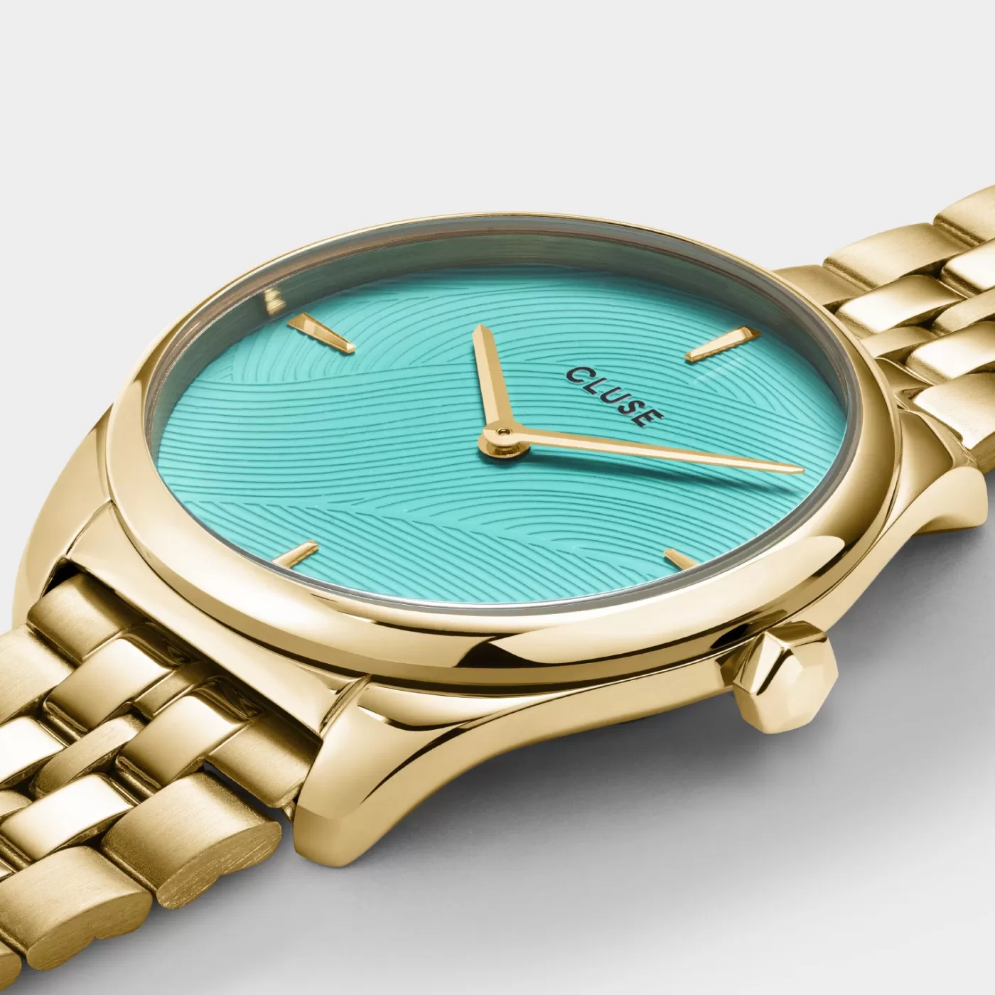 Féroce Petite Watch Steel, Leaf Texture Pool Blue, Gold Colour>CLUSE Shop
