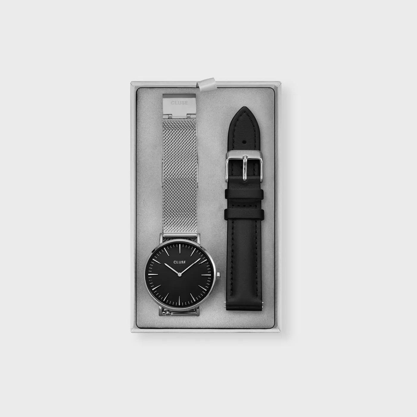 Gift Box Boho Chic Watch Mesh and Leather Strap, Silver Colour>CLUSE Online
