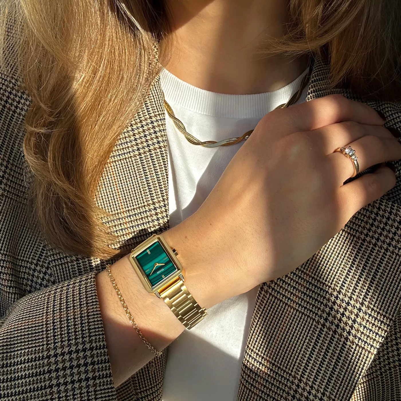 Gift Box Fluette Steel Green Watch and Round Chain Bracelet, Gold Colour>CLUSE Fashion
