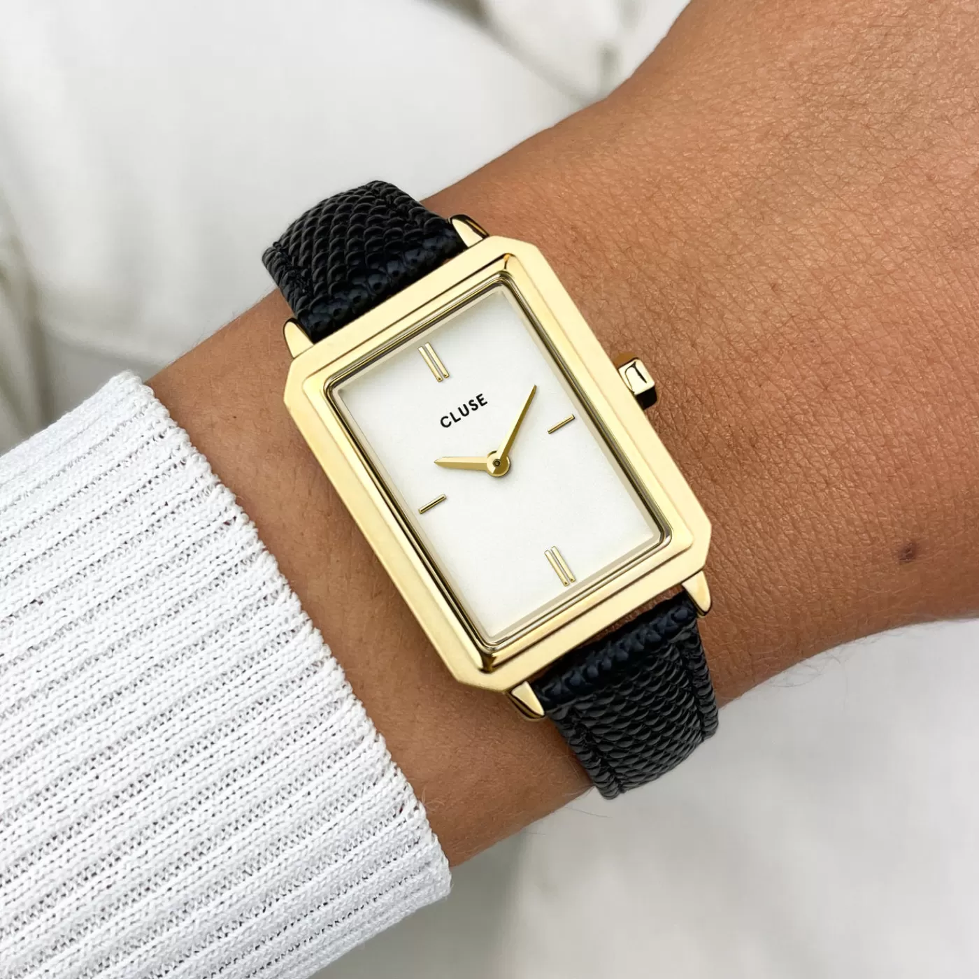 Gift Box Fluette Steel Watch and Black Leather Lizard Strap, Gold Colour>CLUSE Cheap