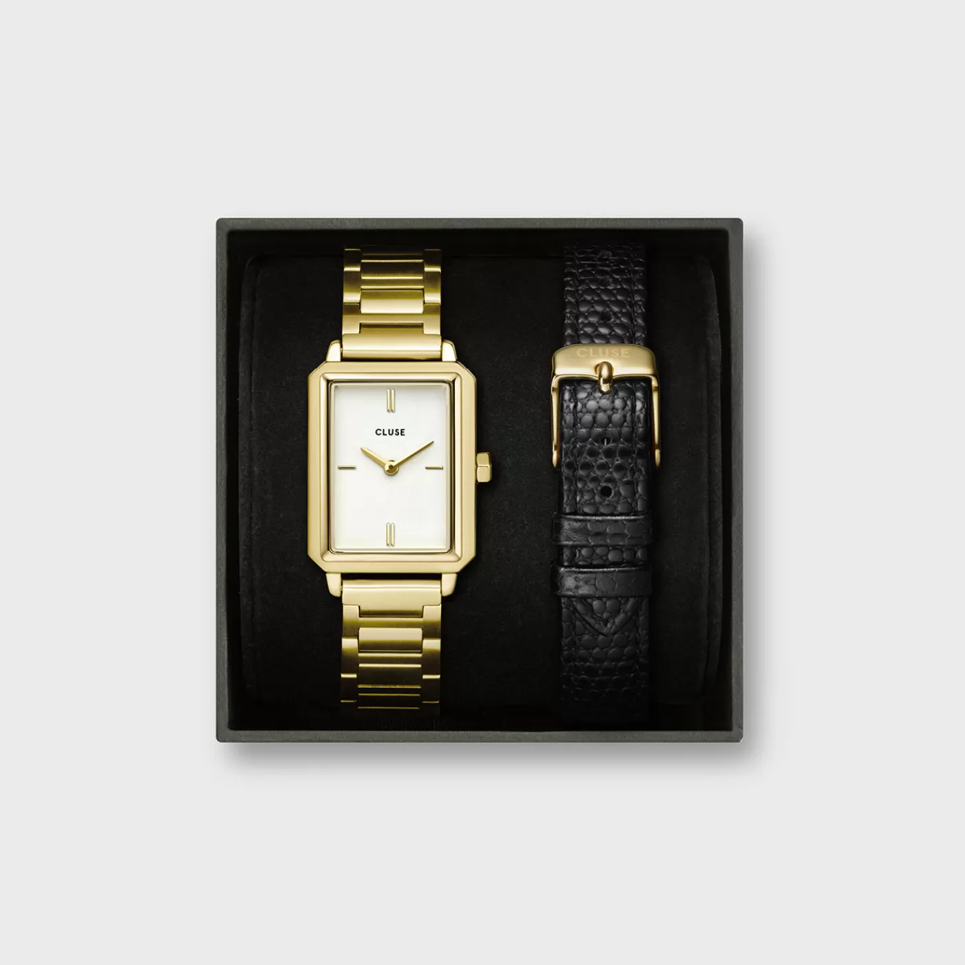 Gift Box Fluette Steel Watch and Black Leather Lizard Strap, Gold Colour>CLUSE Cheap