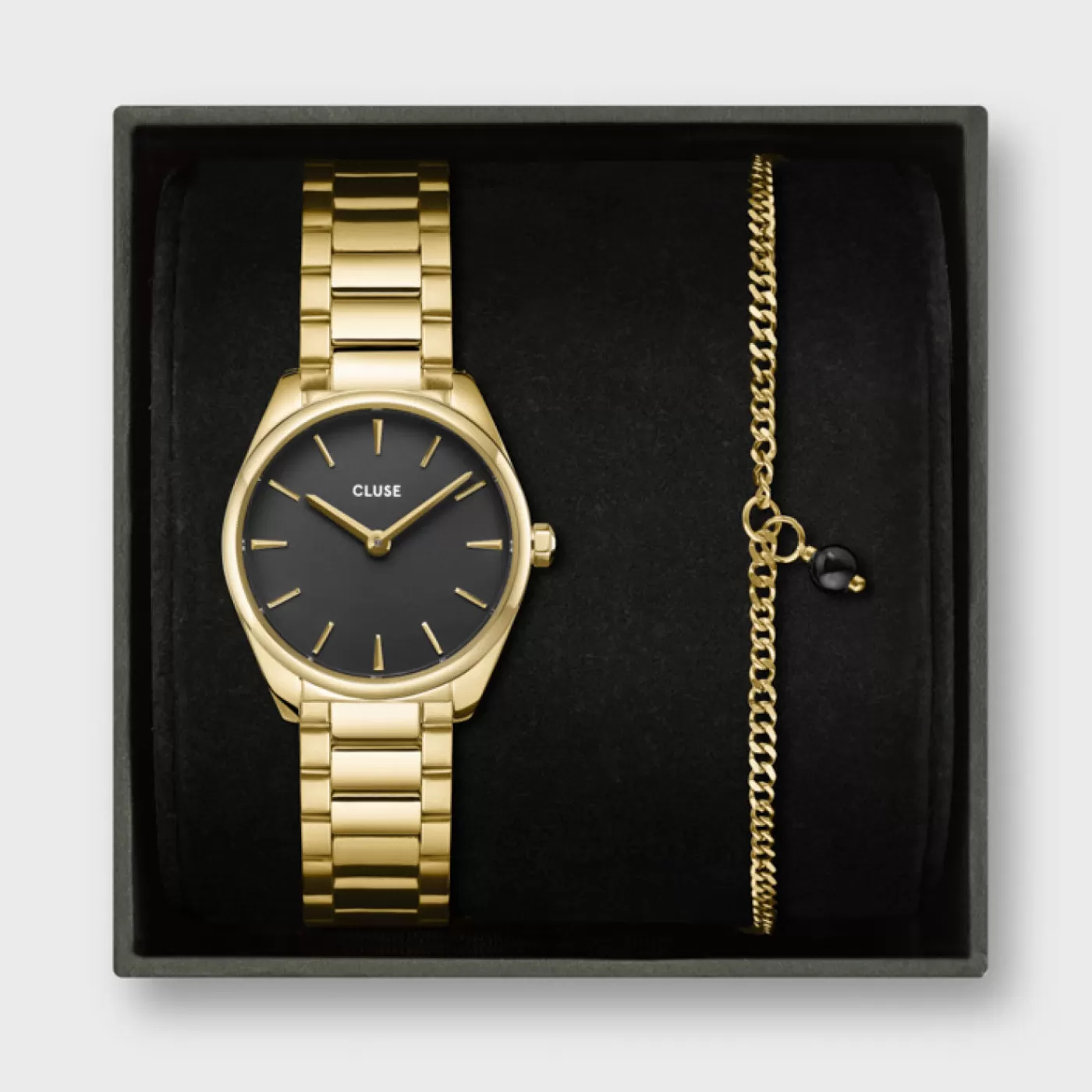 Gift Box Féroce Mini Watch Black & Chain Bracelet, Gold Colour>CLUSE Sale