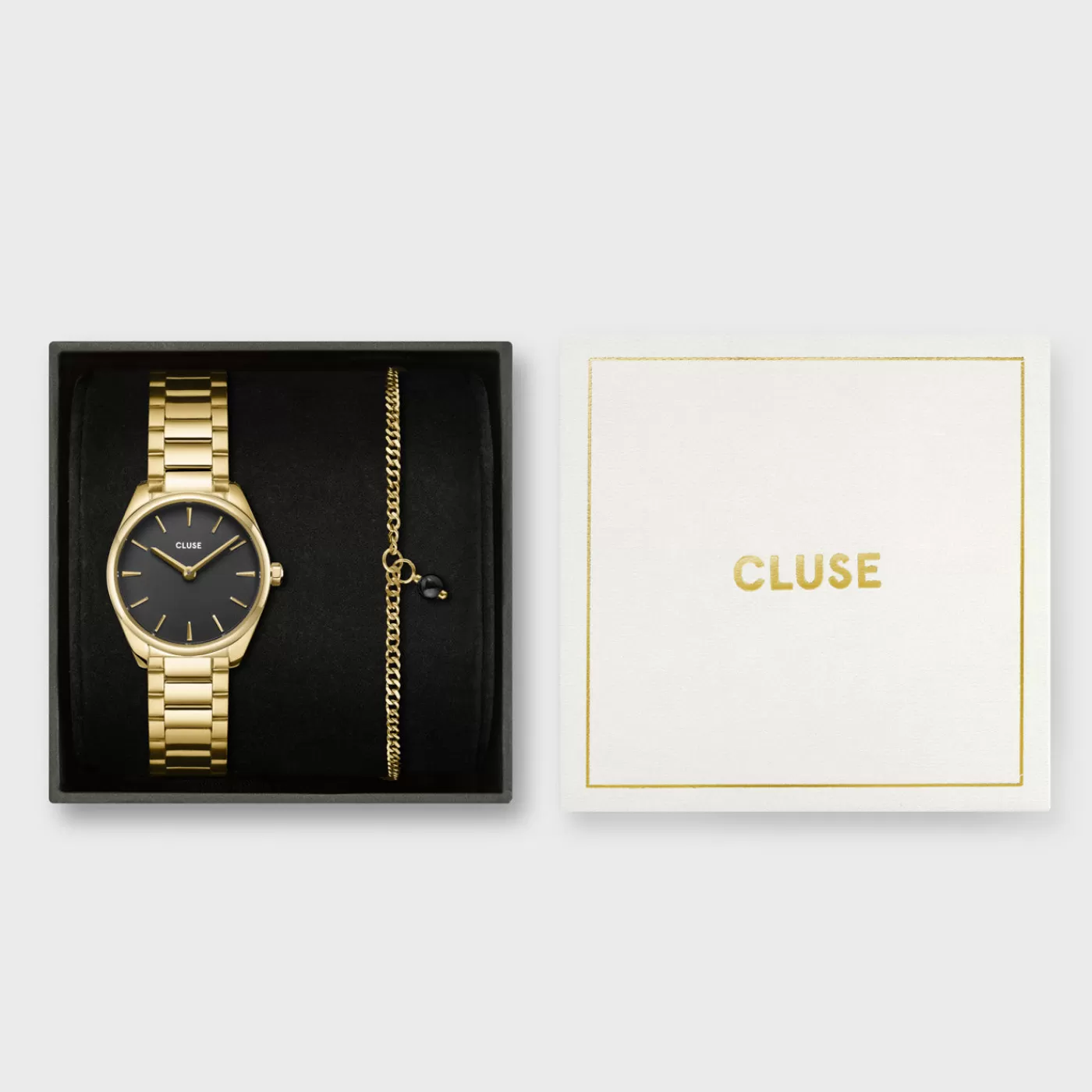 Gift Box Féroce Mini Watch Black & Chain Bracelet, Gold Colour>CLUSE Sale