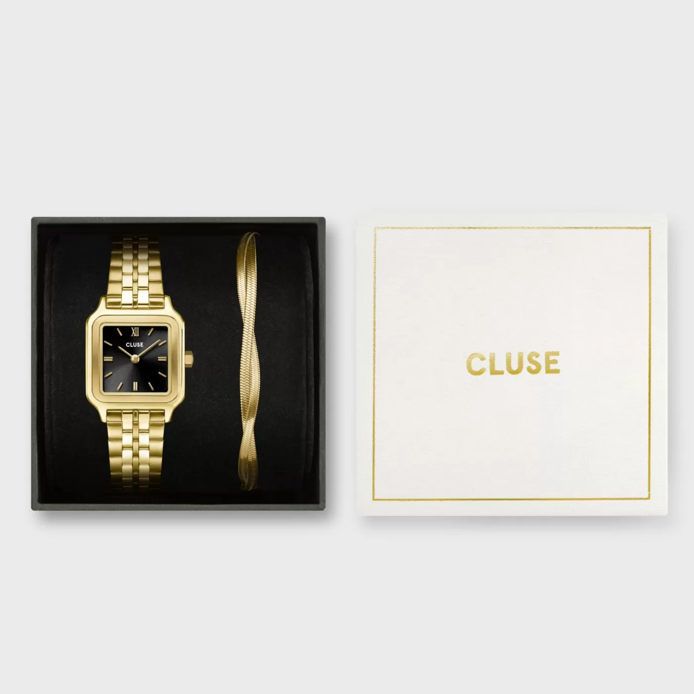 Gift Box Gracieuse Petite Watch Steel, Black & Twisted Snake Bracelet, Gold Colour>CLUSE Shop