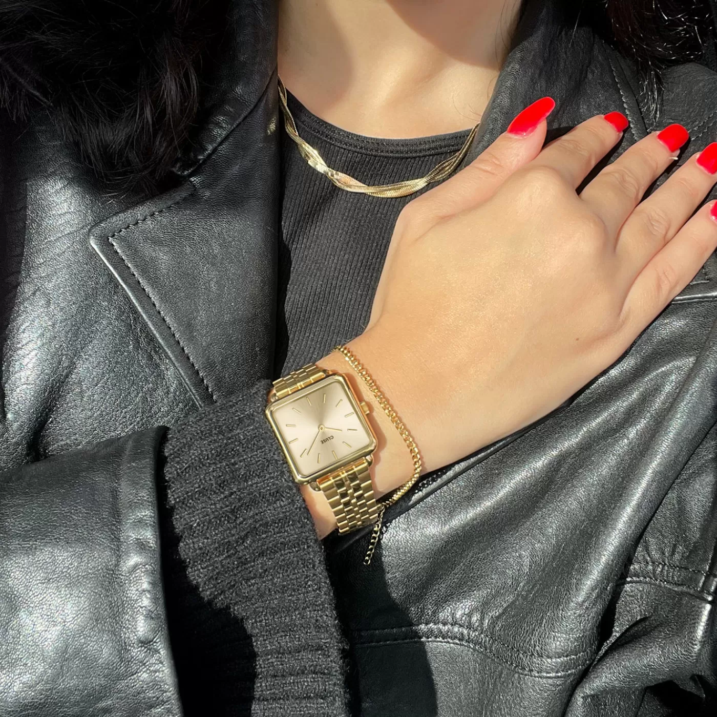 Gift Box La Tétragone Full Gold Steel Watch & Curb Chain Bracelet, Gold Colour>CLUSE Store
