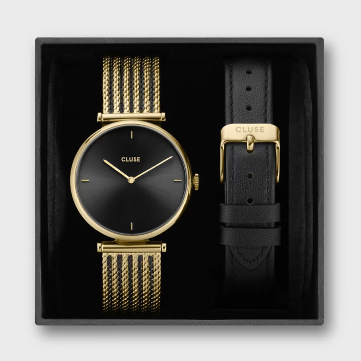 Gift Box Triomphe Mesh, Gold Colour & Black Leather Strap>CLUSE Best