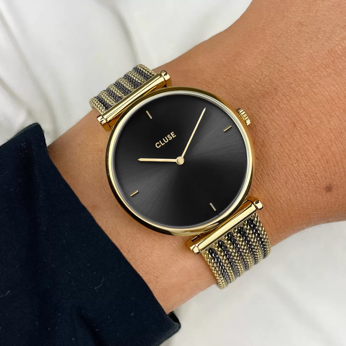 Gift Box Triomphe Mesh, Gold Colour & Black Leather Strap>CLUSE Best