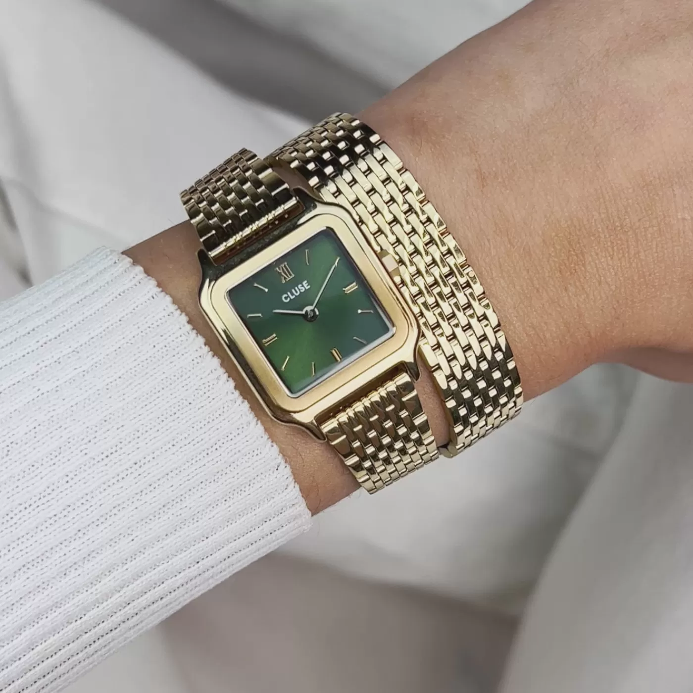 Gracieuse Petite Watch Double Steel, Forest Green, Gold Colour>CLUSE Hot