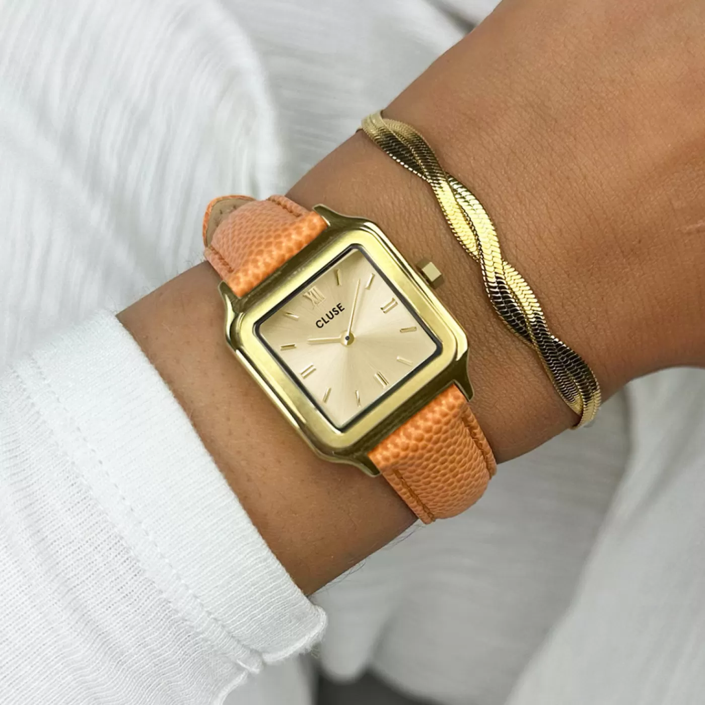 Gracieuse Petite Watch Leather, Apricot Lizard, Gold Colour>CLUSE Online