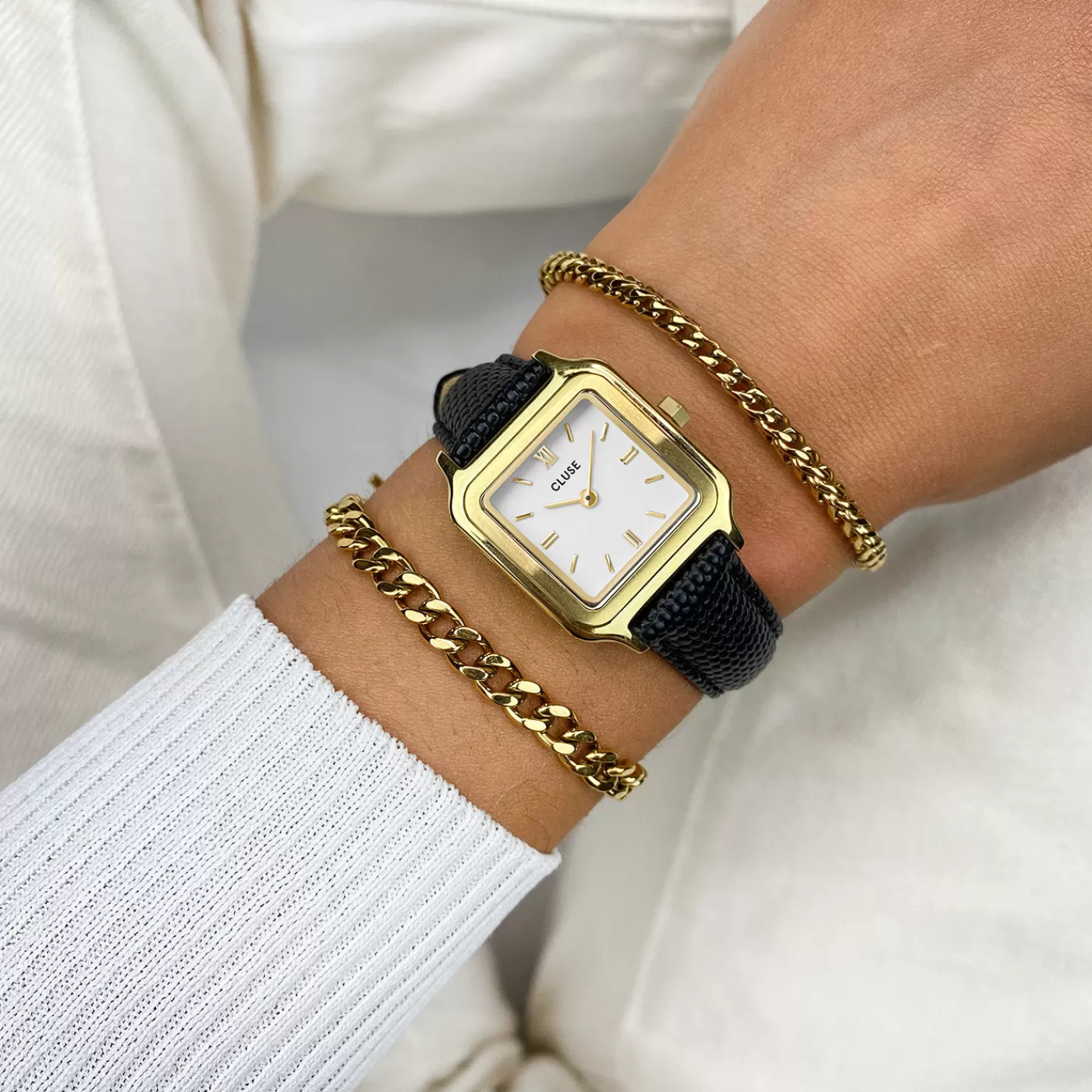 Gracieuse Petite Watch Leather, Black Lizard, Gold Colour>CLUSE Shop