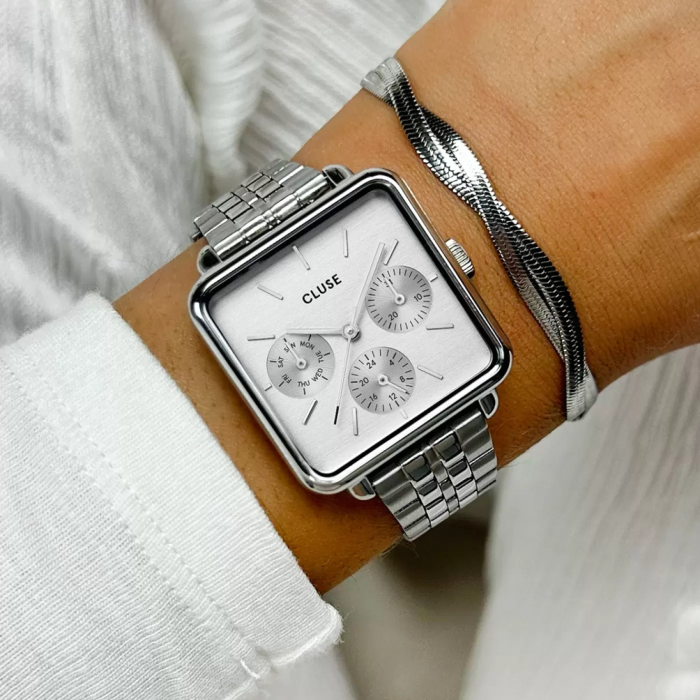 La Tétragone Multifunction Watch Steel, Full Silver Colour>CLUSE Online