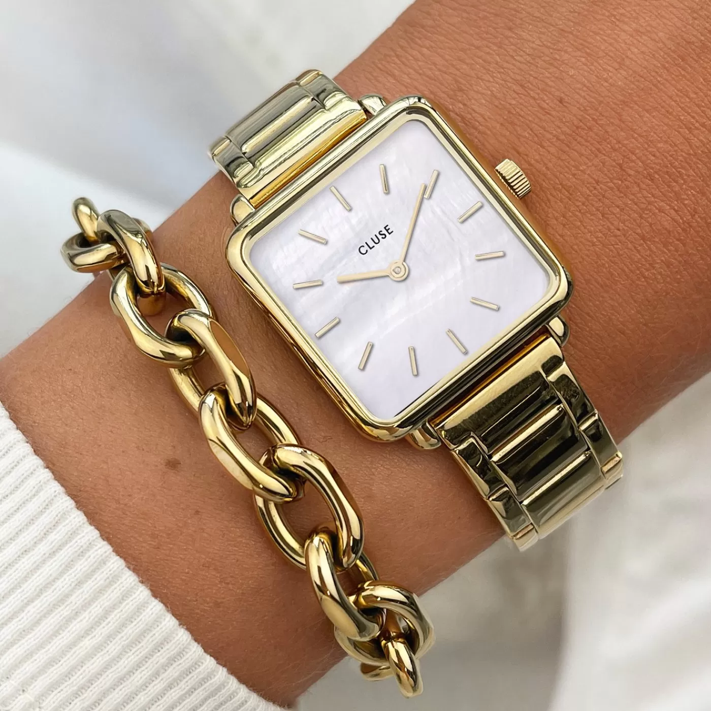 La Tétragone Steel White Pearl, Gold Colour>CLUSE Fashion