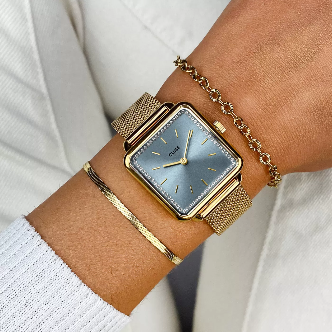 La Tétragone Watch Mesh stones Light Blue, Gold Colour>CLUSE Hot