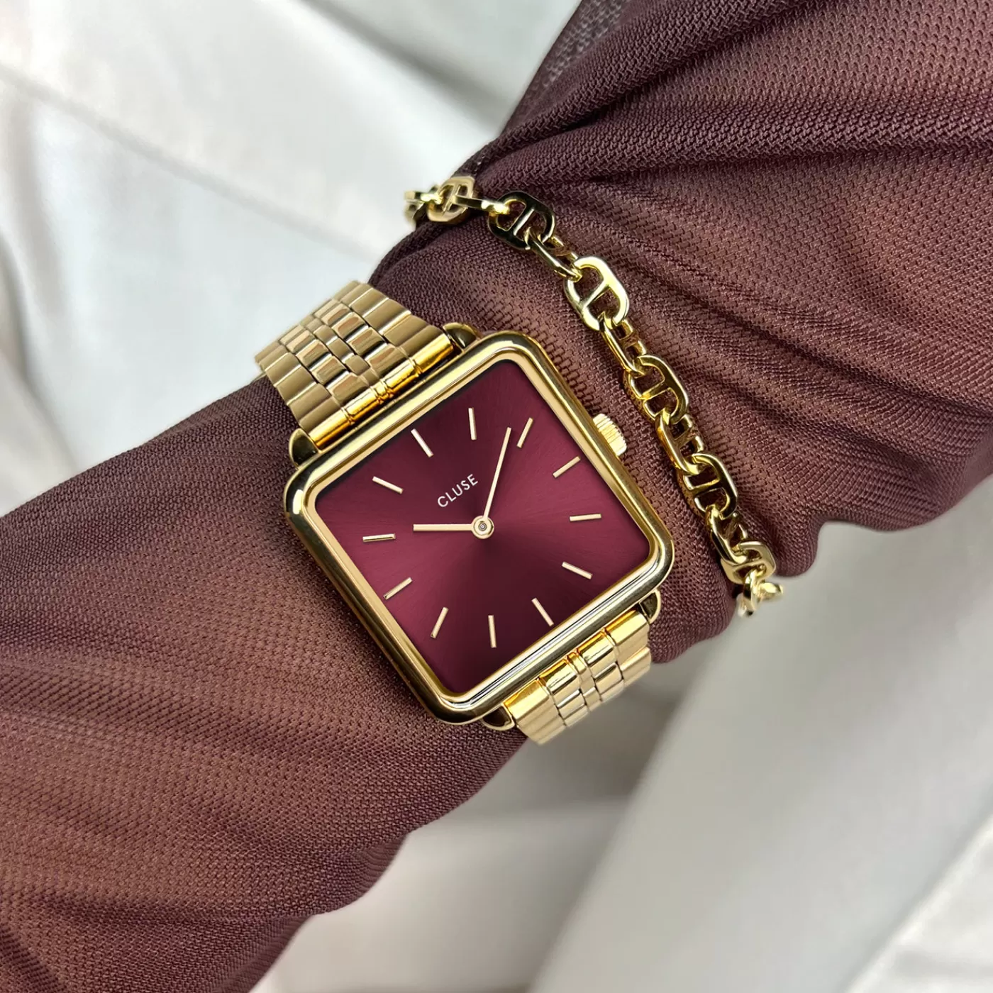 La Tétragone Watch Steel Dark Cherry, Gold Colour>CLUSE Sale