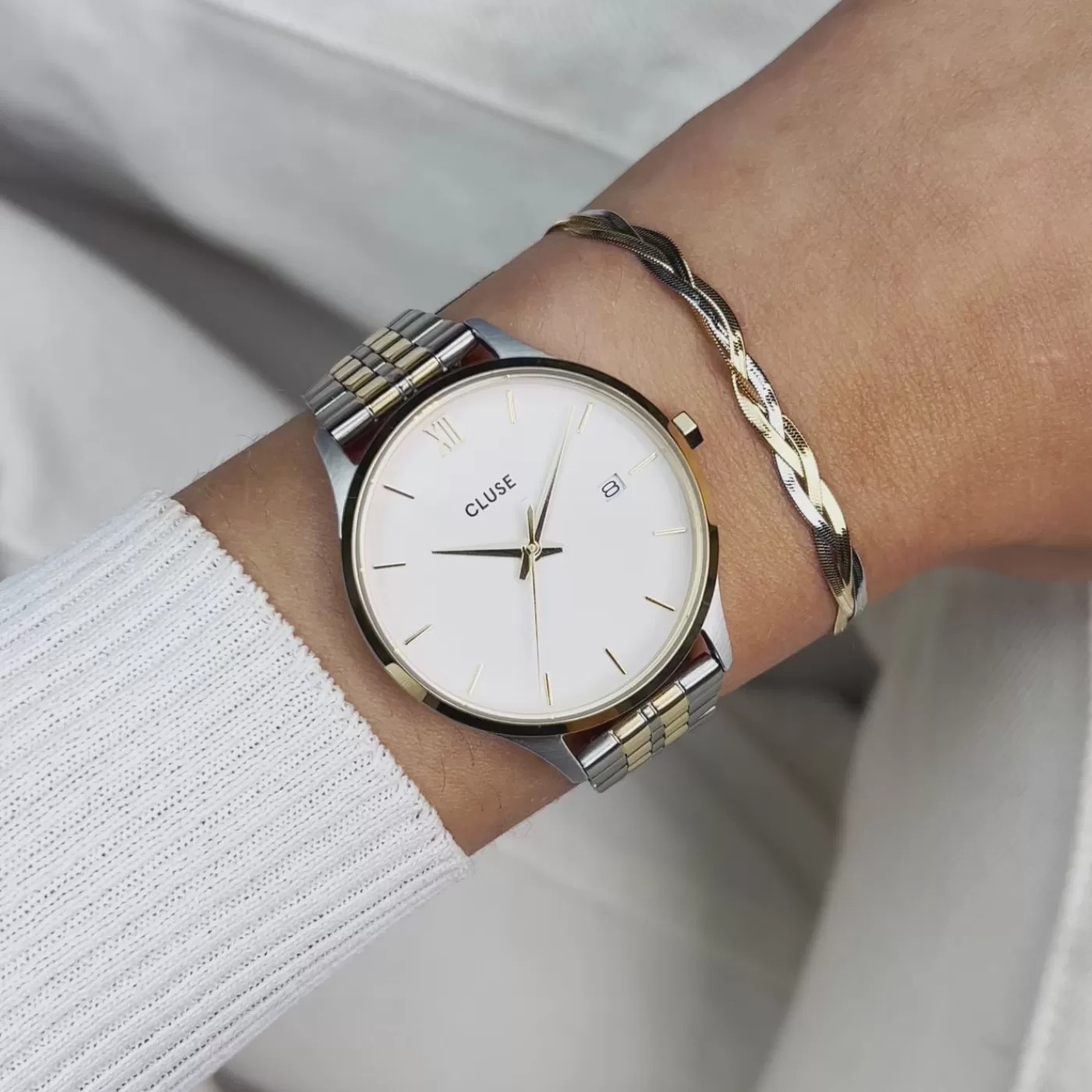 Minuit Date Watch Steel, Coconut Milk, Bicolor>CLUSE Discount
