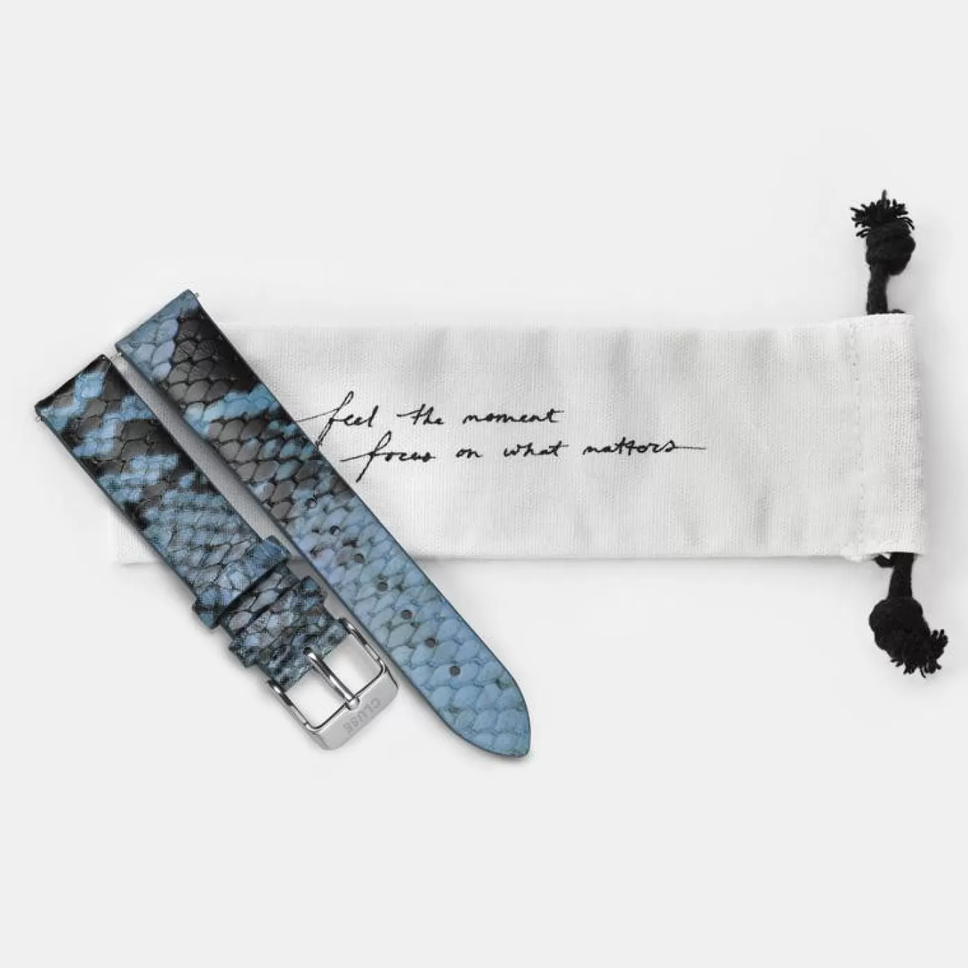 Strap 18 mm Leather Blue Python, Silver Colour>CLUSE Sale