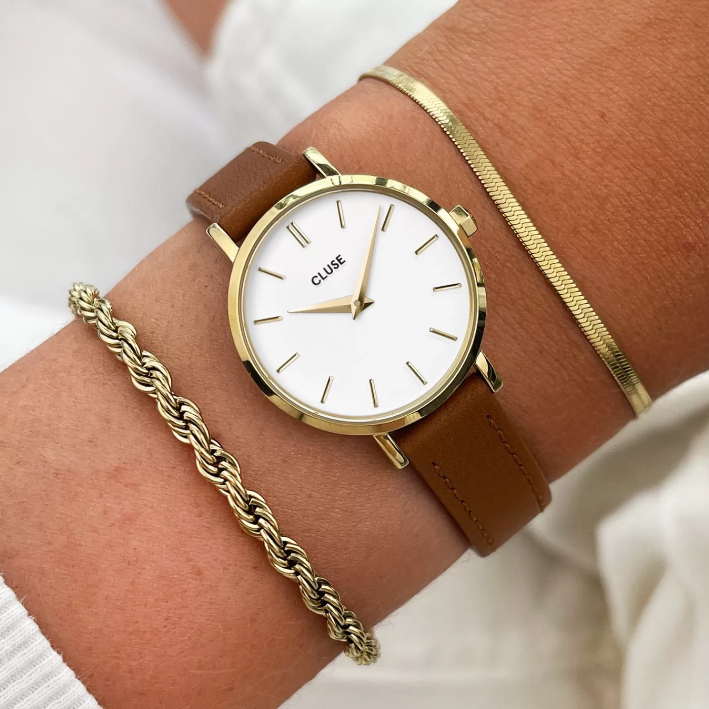 Strap 12 mm Leather Caramel, Gold Colour>CLUSE New