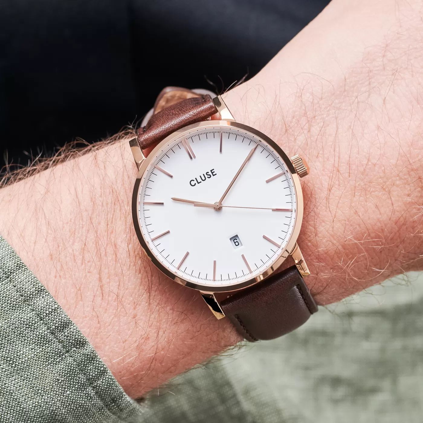 Strap 20 mm Leather Dark Brown, Rose Gold Colour>CLUSE Hot