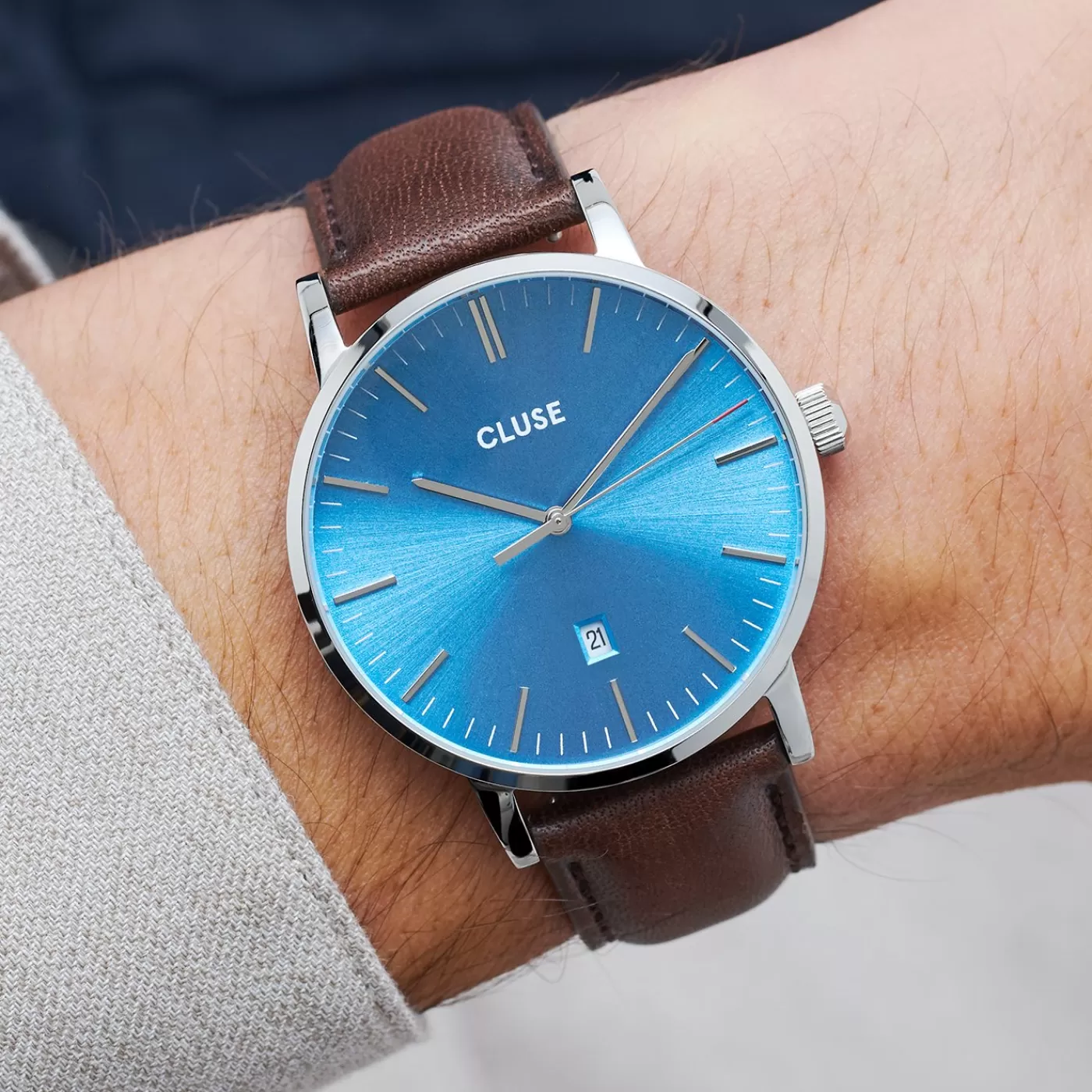 Strap 20 mm Leather Dark Brown, Silver Colour>CLUSE Store