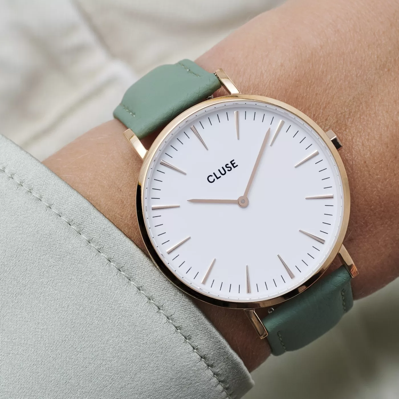 Strap 18 mm Leather Green, Rose Gold Colour>CLUSE Clearance