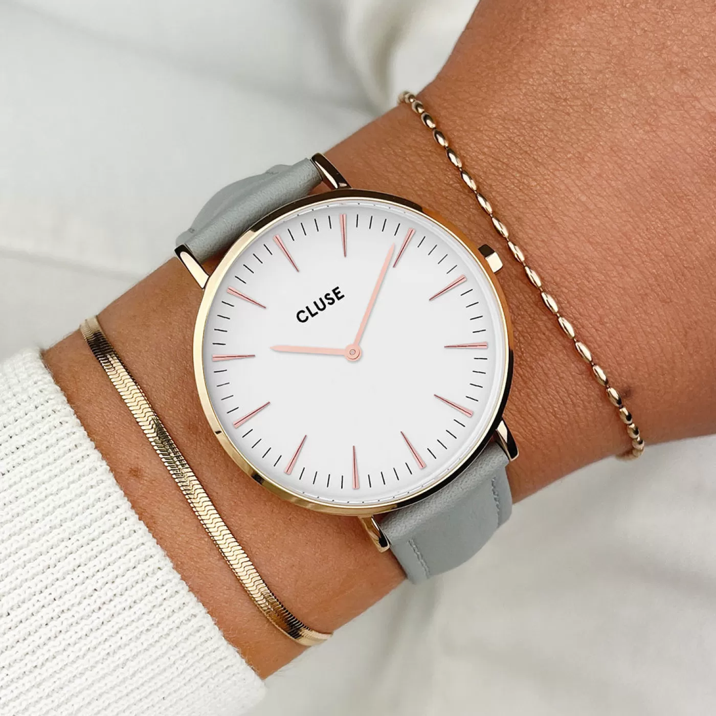 Strap 18 mm Leather Grey, Rose Gold Colour>CLUSE Best