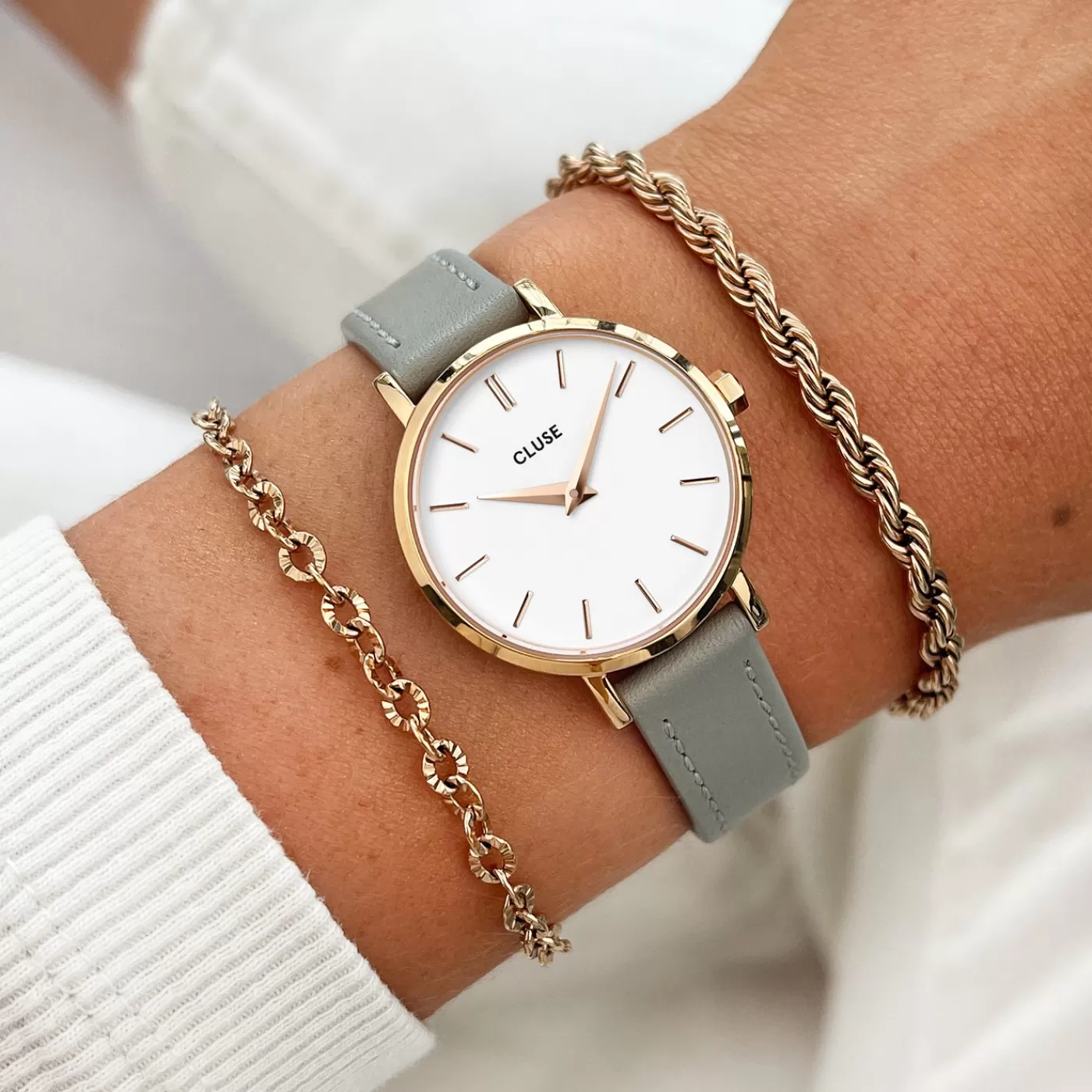 Strap 12 mm Leather Grey, Rose Gold Colour>CLUSE Best