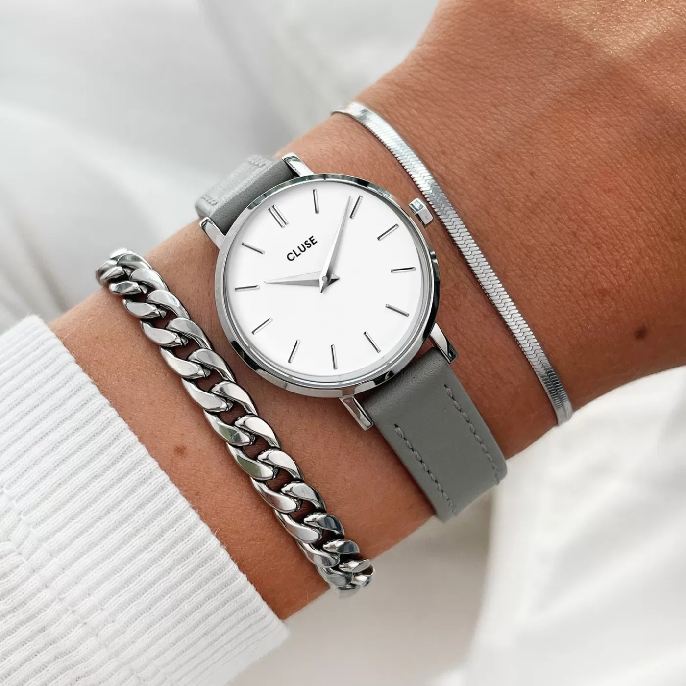 Strap 12 mm Leather Grey, Silver Colour>CLUSE Best Sale
