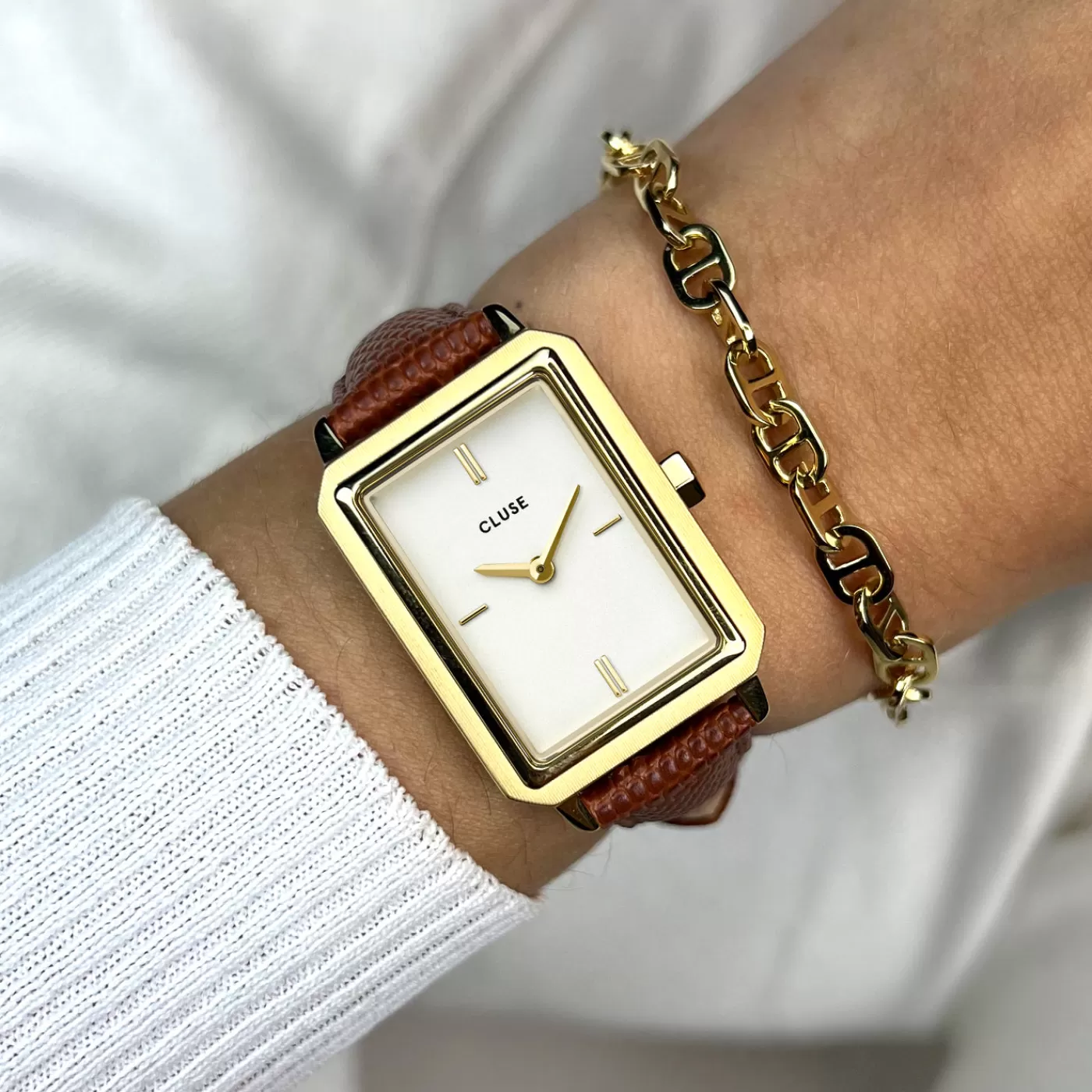 Strap 14 mm Leather Nutshell Lizard, Gold Colour>CLUSE Online