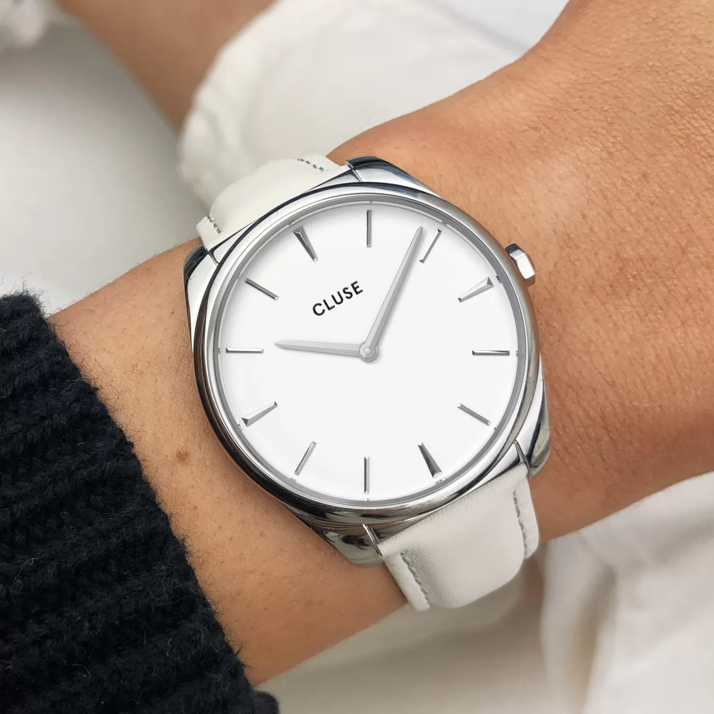 Strap 18 mm Leather Off-White, Silver Colour>CLUSE Flash Sale