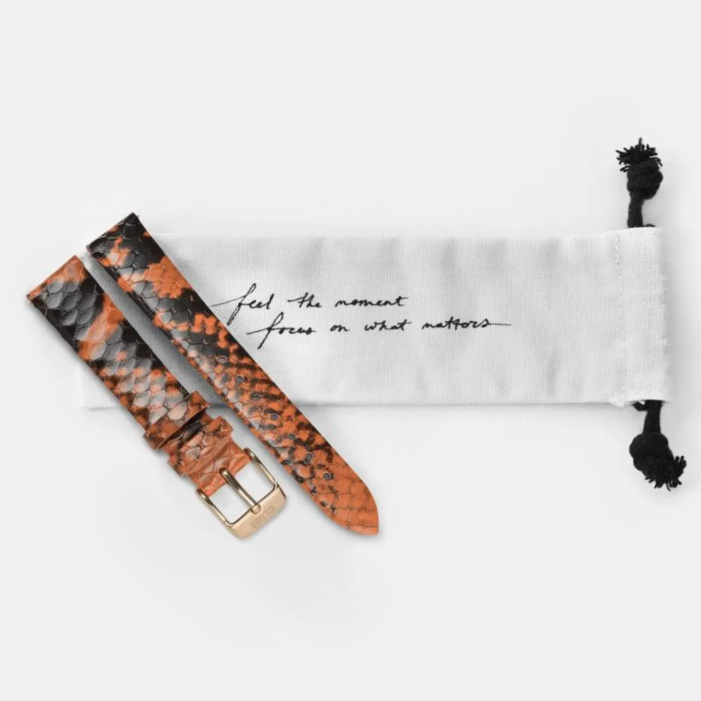 Strap 16 mm Leather Orange Python, Rose Gold Colour>CLUSE Online
