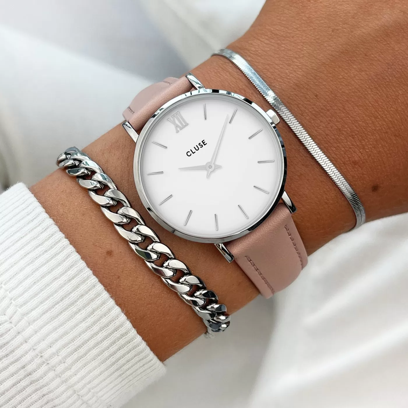 Strap 16 mm Leather Pink, Silver Colour>CLUSE Cheap