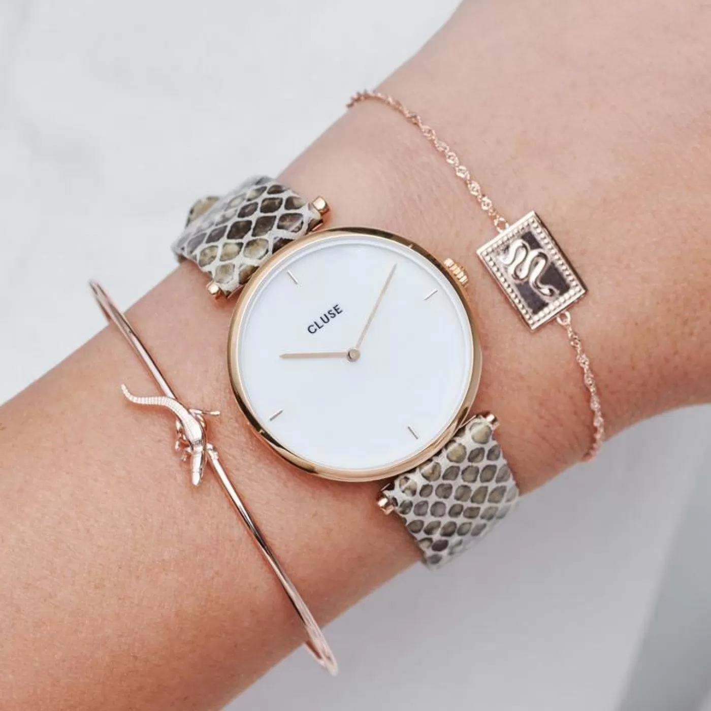 Strap 16 mm Leather Python Almond, Rose Gold Colour>CLUSE Sale