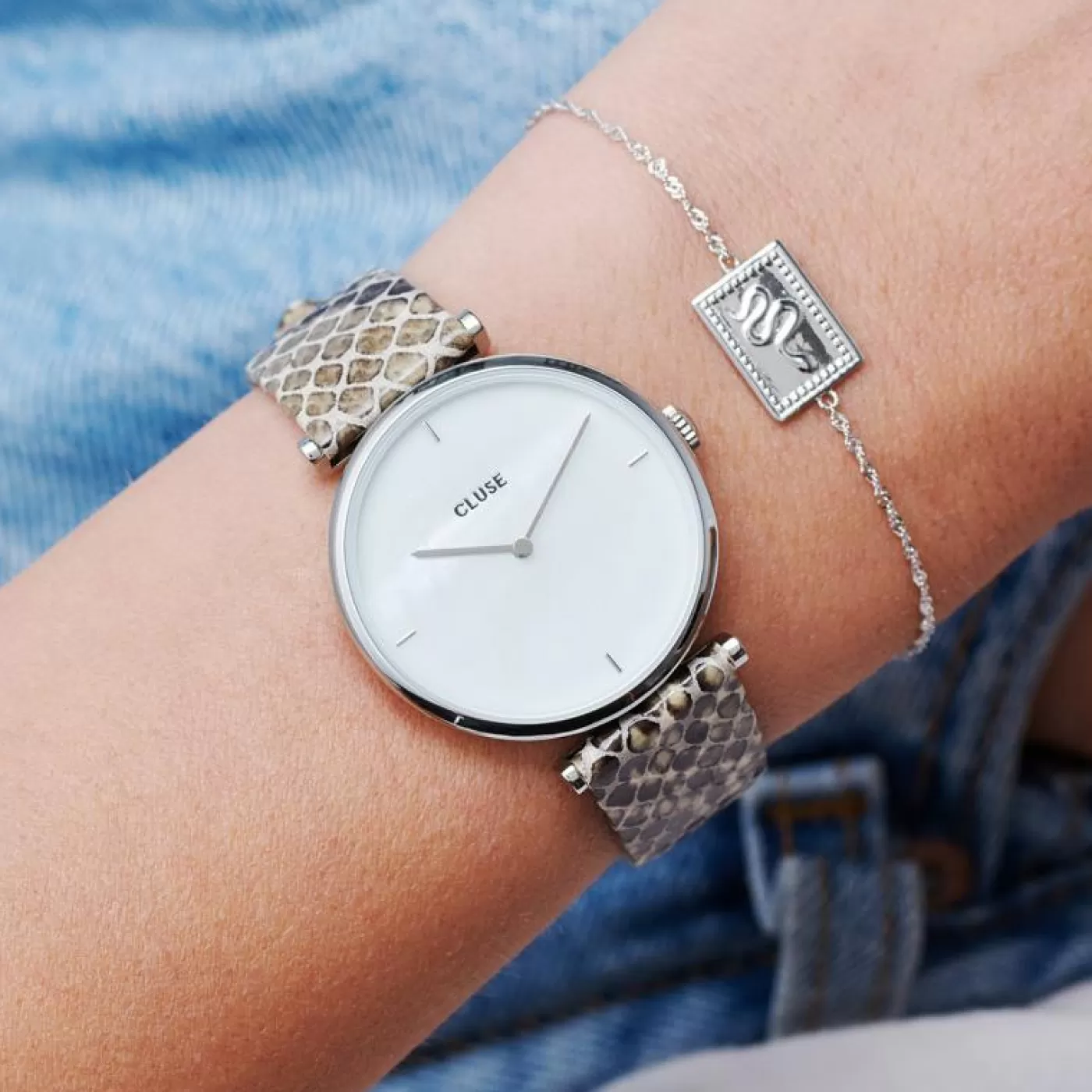 Strap 16 mm Leather Python Grey, Silver Colour>CLUSE Sale
