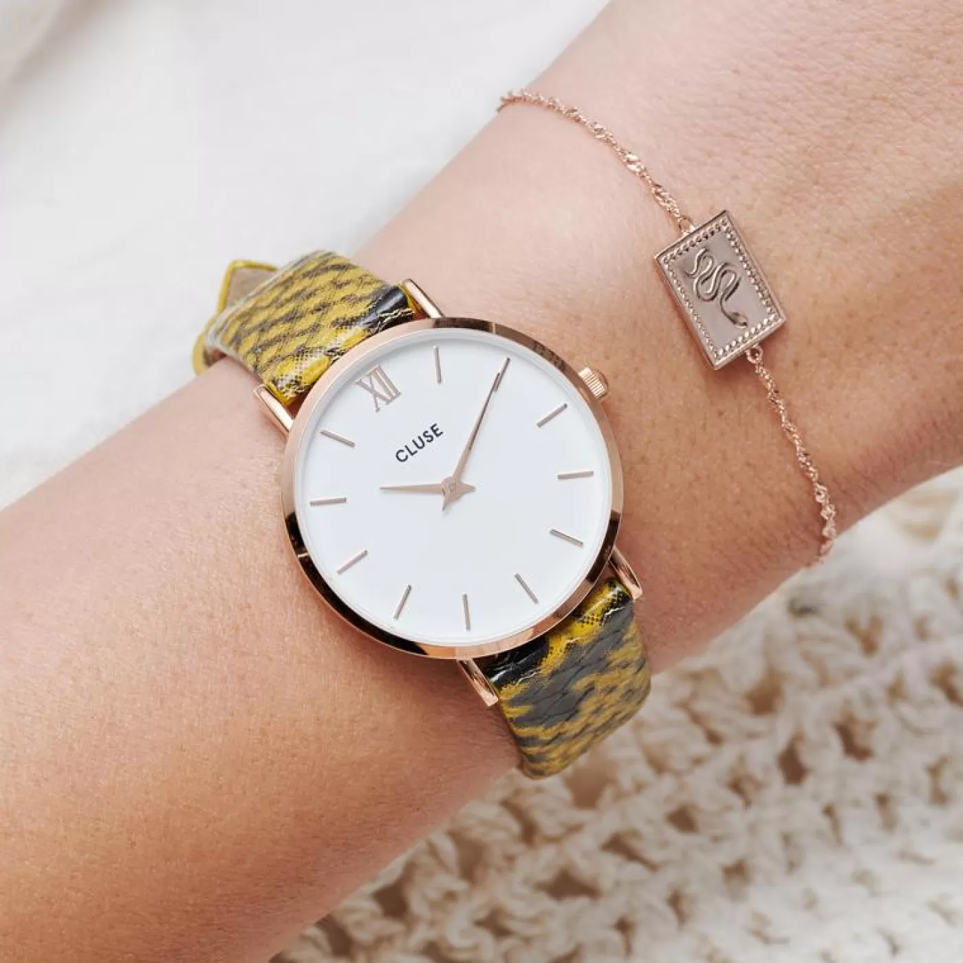 Strap 16 mm Leather Yellow Python, Gold Colour>CLUSE Store