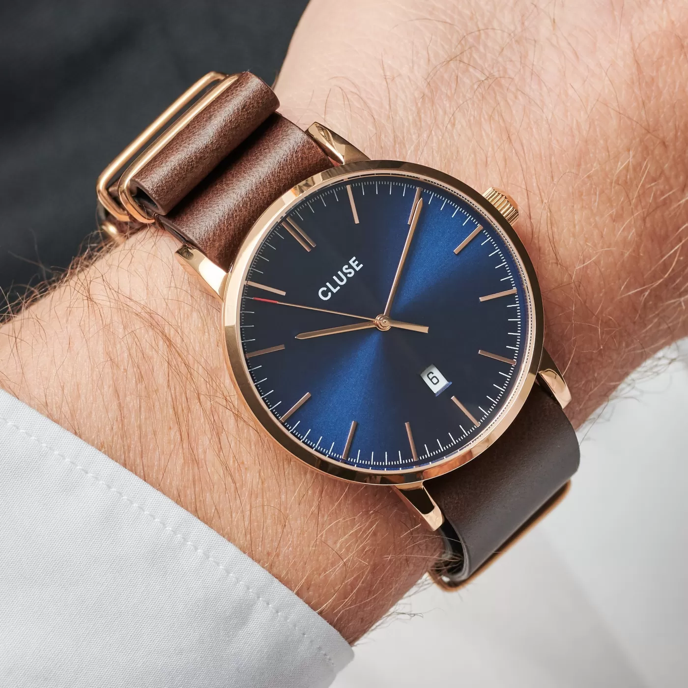 Strap 20 mm Nato Leather Brown, Rose Gold Colour>CLUSE Flash Sale