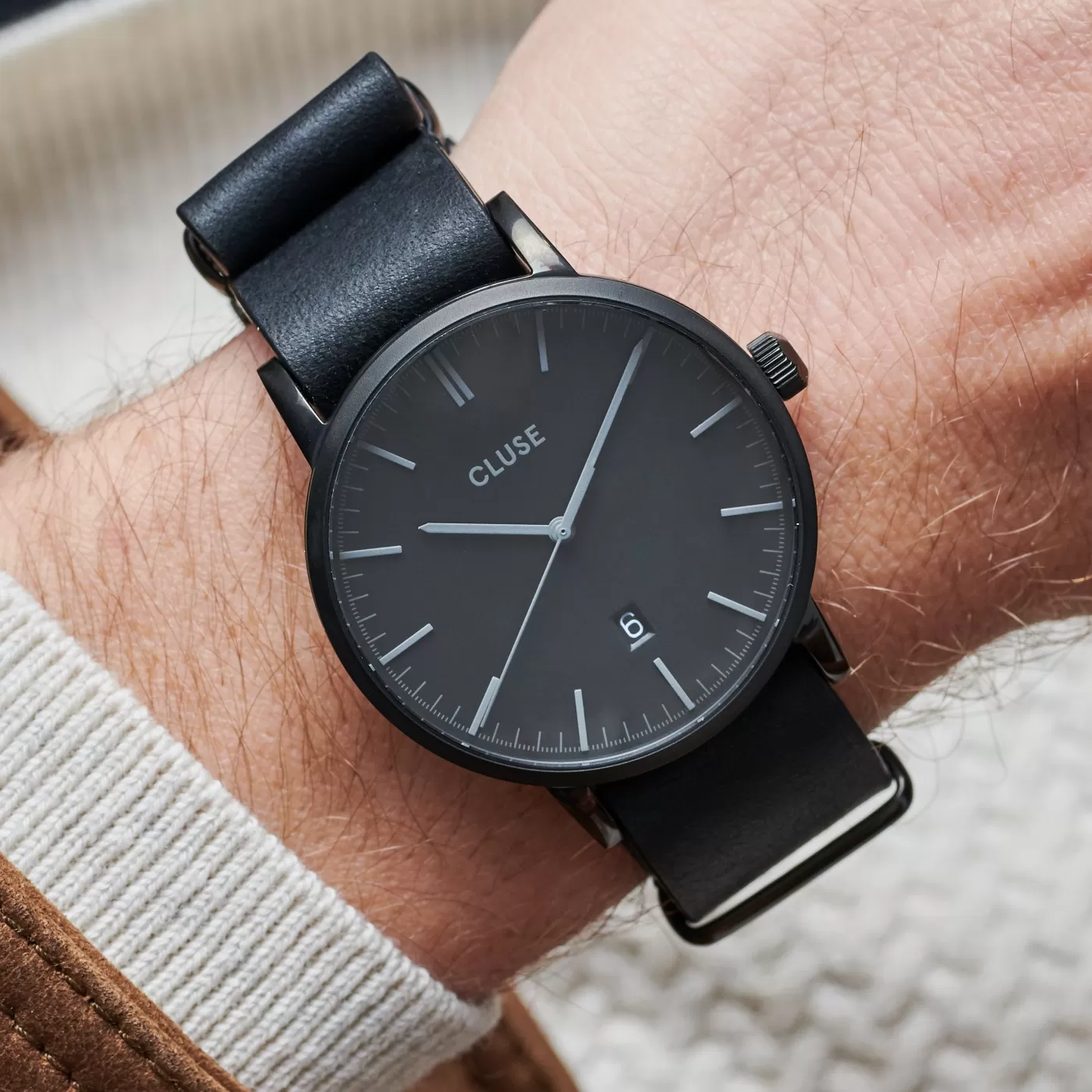Strap 20 mm Nato Leather Full Black>CLUSE Best Sale