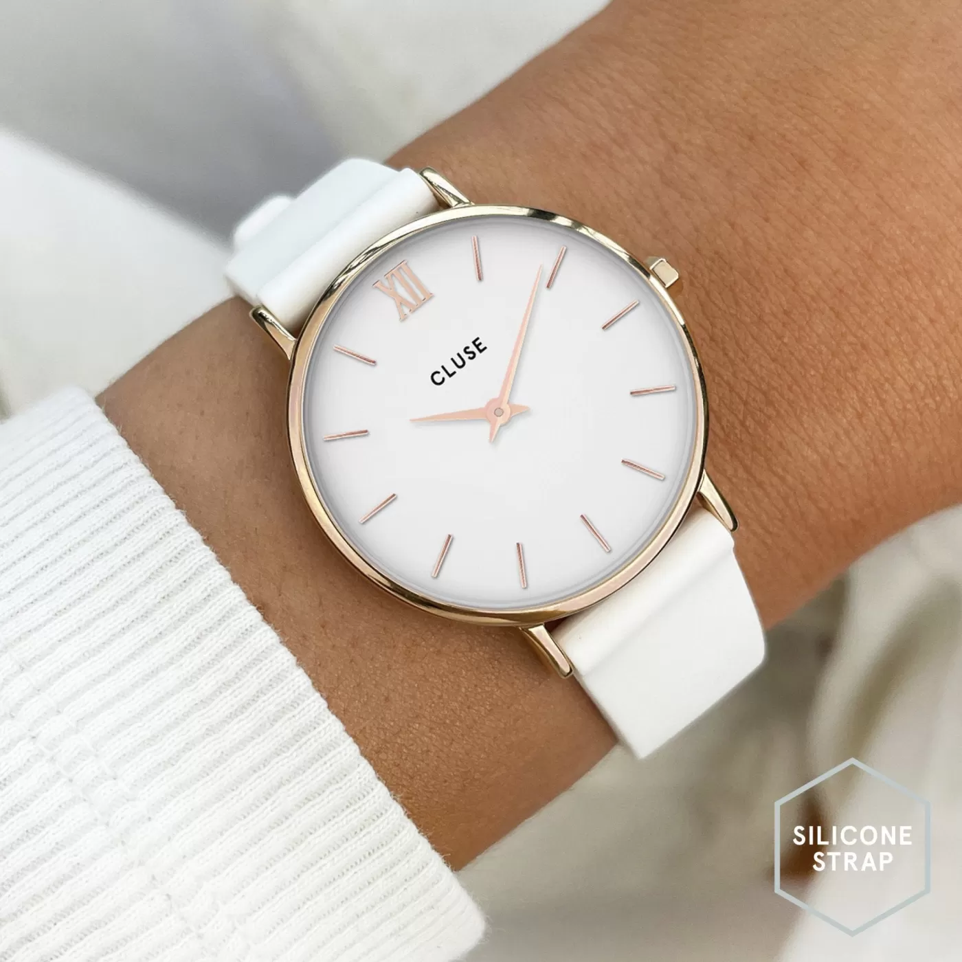 Strap 16 mm Silicone White, Rose Gold Colour>CLUSE Cheap