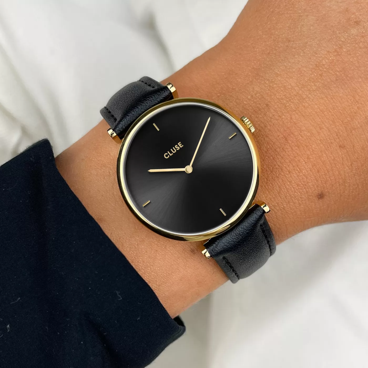 Triomphe Watch Leather, Black, Gold colour>CLUSE Clearance