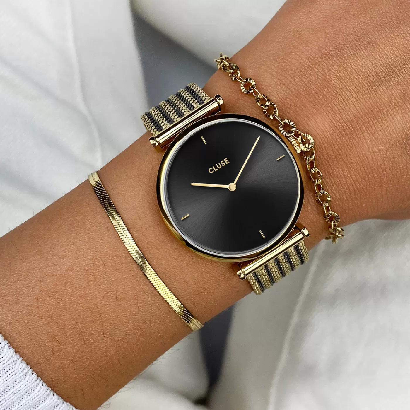 Triomphe Watch Mesh, Black, Gold colour>CLUSE Best