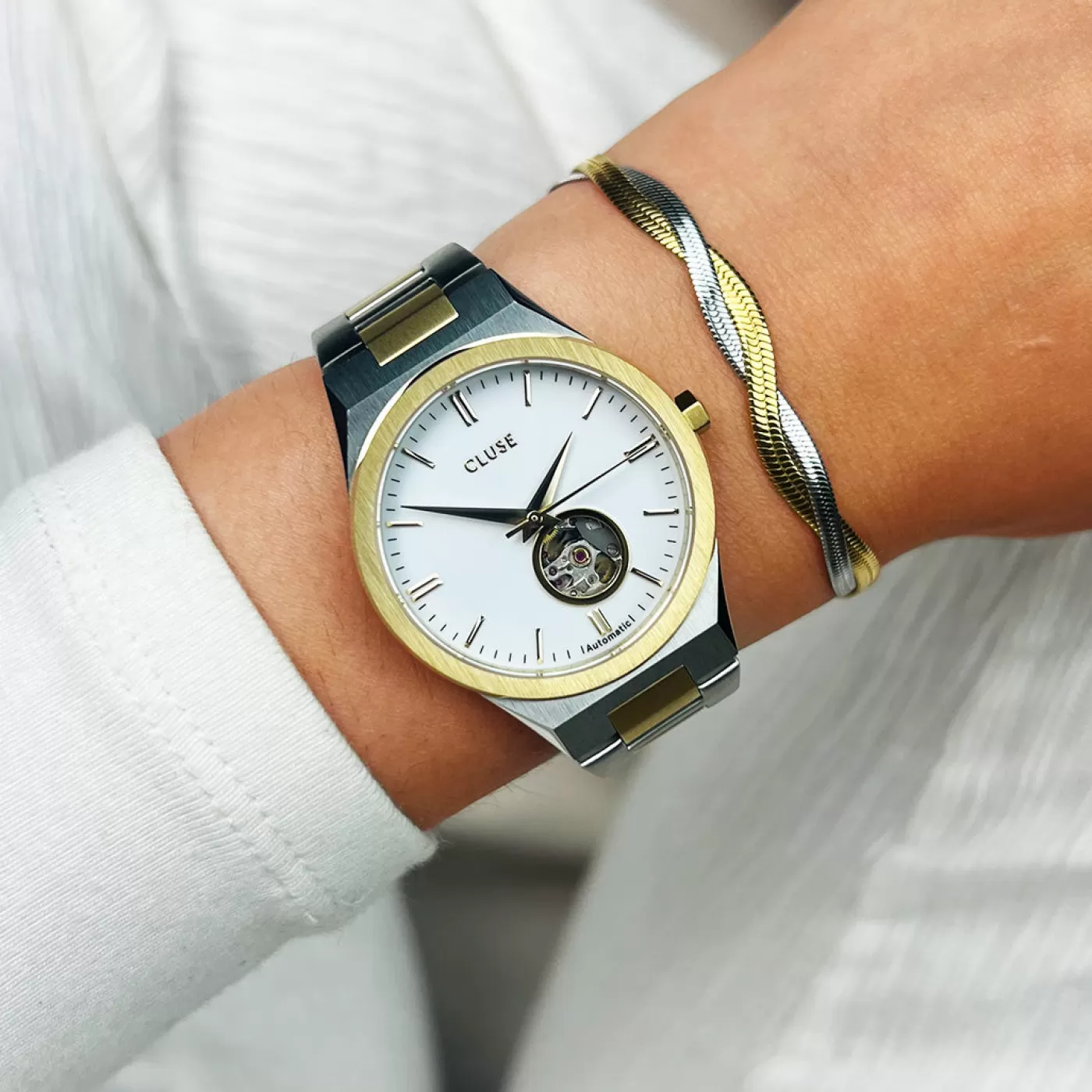 Vigoureux Automatic Watch, White, Bicolour>CLUSE Outlet