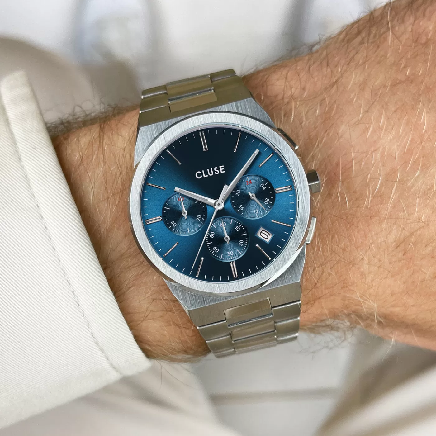 Vigoureux Chrono Steel Blue, Silver Colour>CLUSE Shop