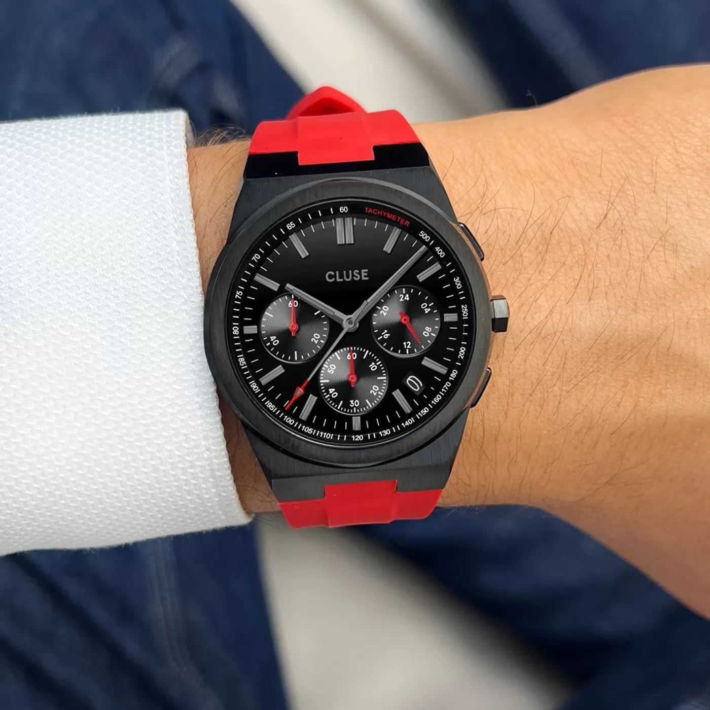 Vigoureux Chrono Watch Silicone Red, Black Colour>CLUSE Sale